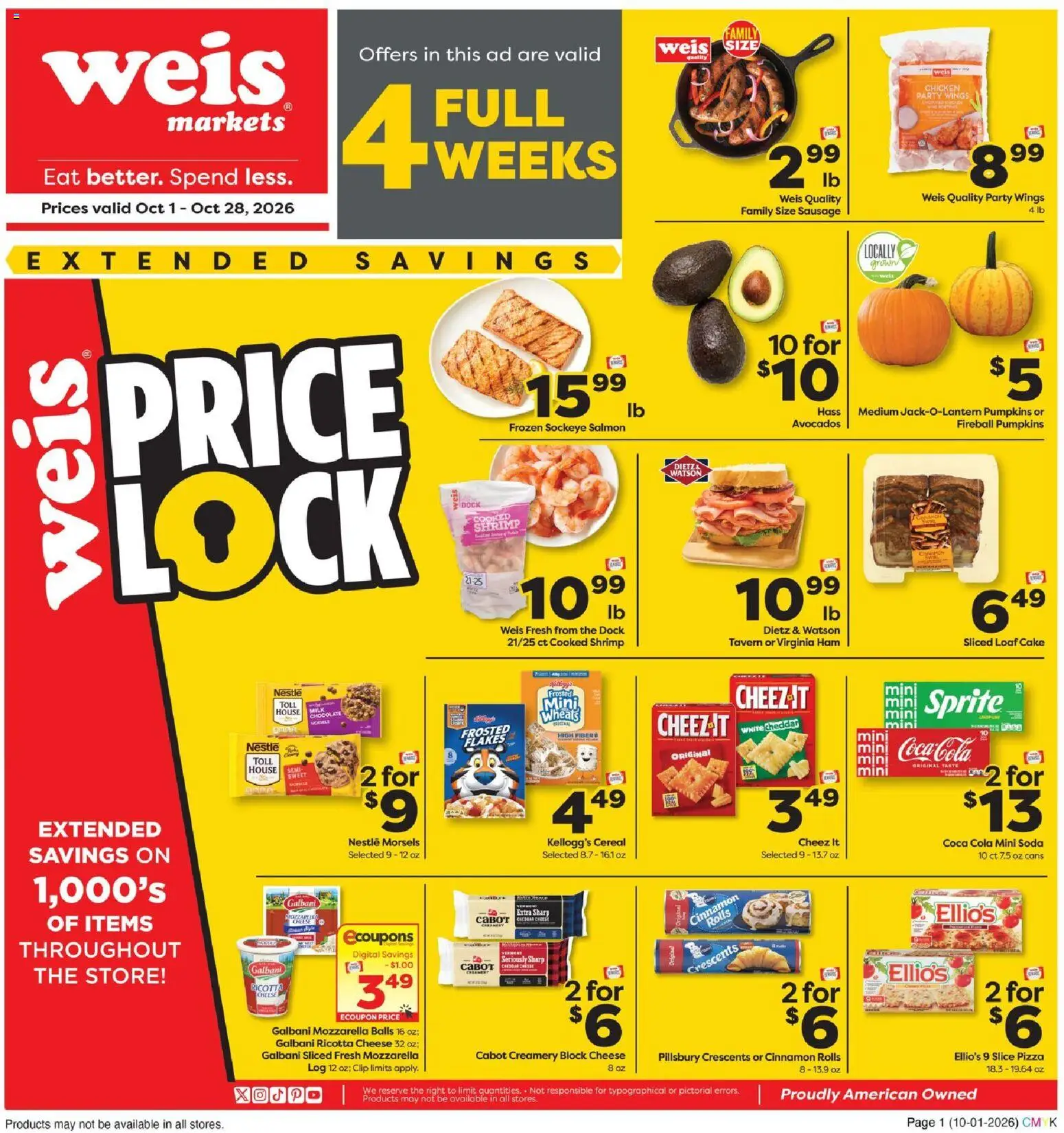 Weis Monthly Ad - valid from 10/01/2026 | Page: 1 | Products: Cheese, Sausage, Cake, Salmon