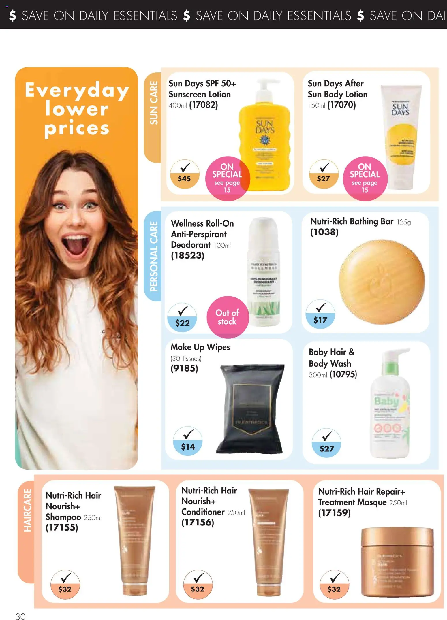 Nutrimetics catalogue - valid from 16/09/2026 | Page: 30 | Products: Conditioner, Sunscreen, Antiperspirant, Tissues