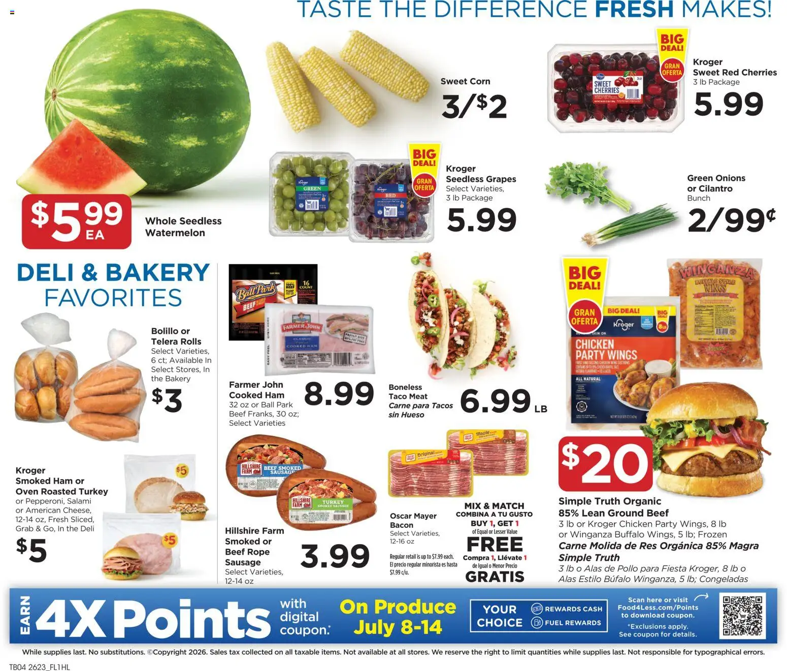 Food 4 Less Weekly Ad - valid from 07/08/2026 | Page: 6 | Products: Salami, Watermelon, Grapes, Oven