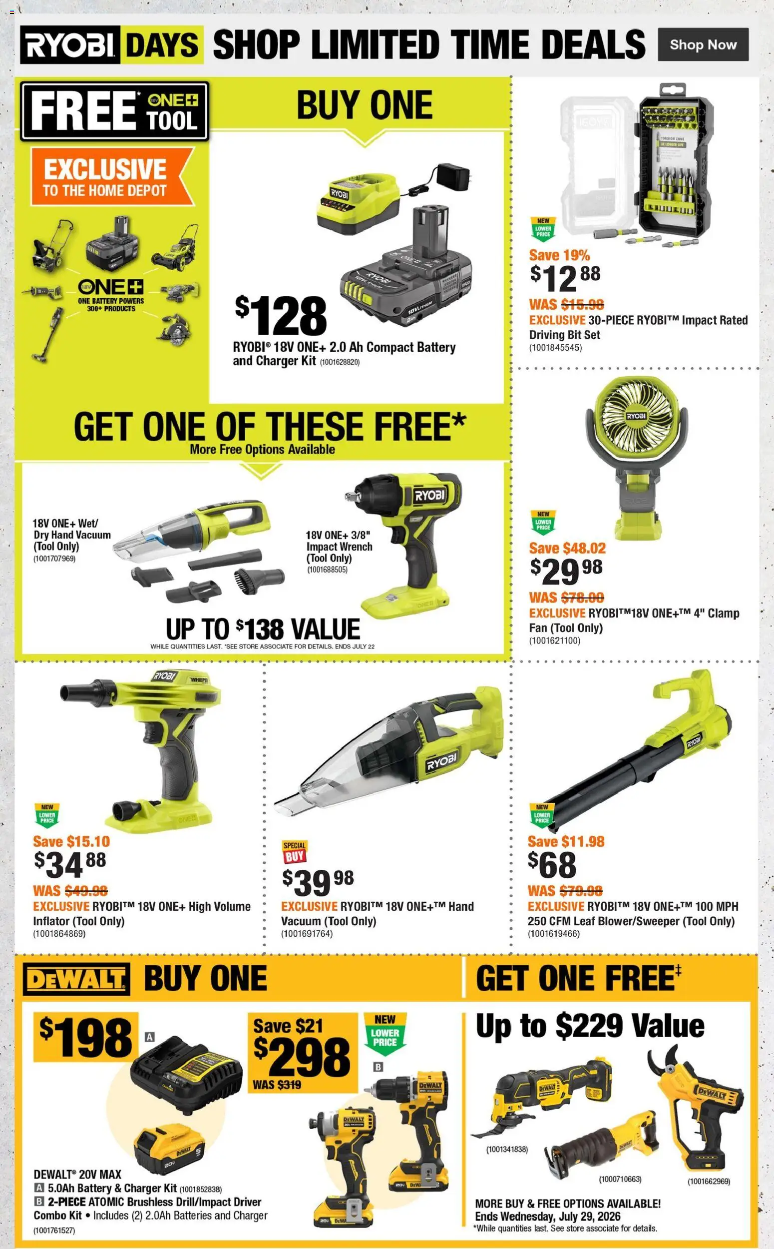 Home Depot flyer valid from Jul 9, 2026 | Page: 4 | Products: Fan, Battery