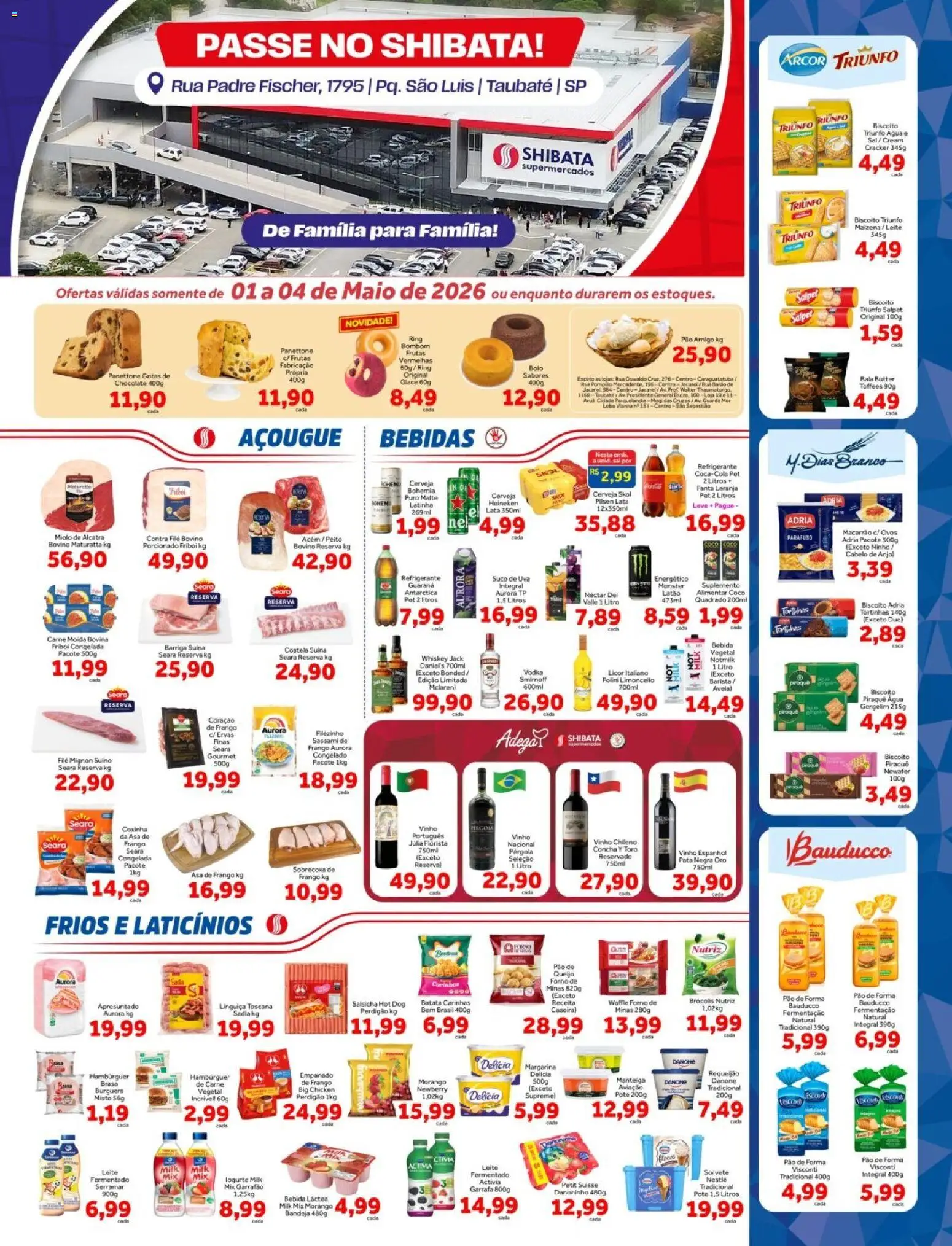 Shibata Folheto - válido de 01.05.2026 | Página: 1 | Produtos: Biscoito, Coração de frango, Pão de forma, Sal