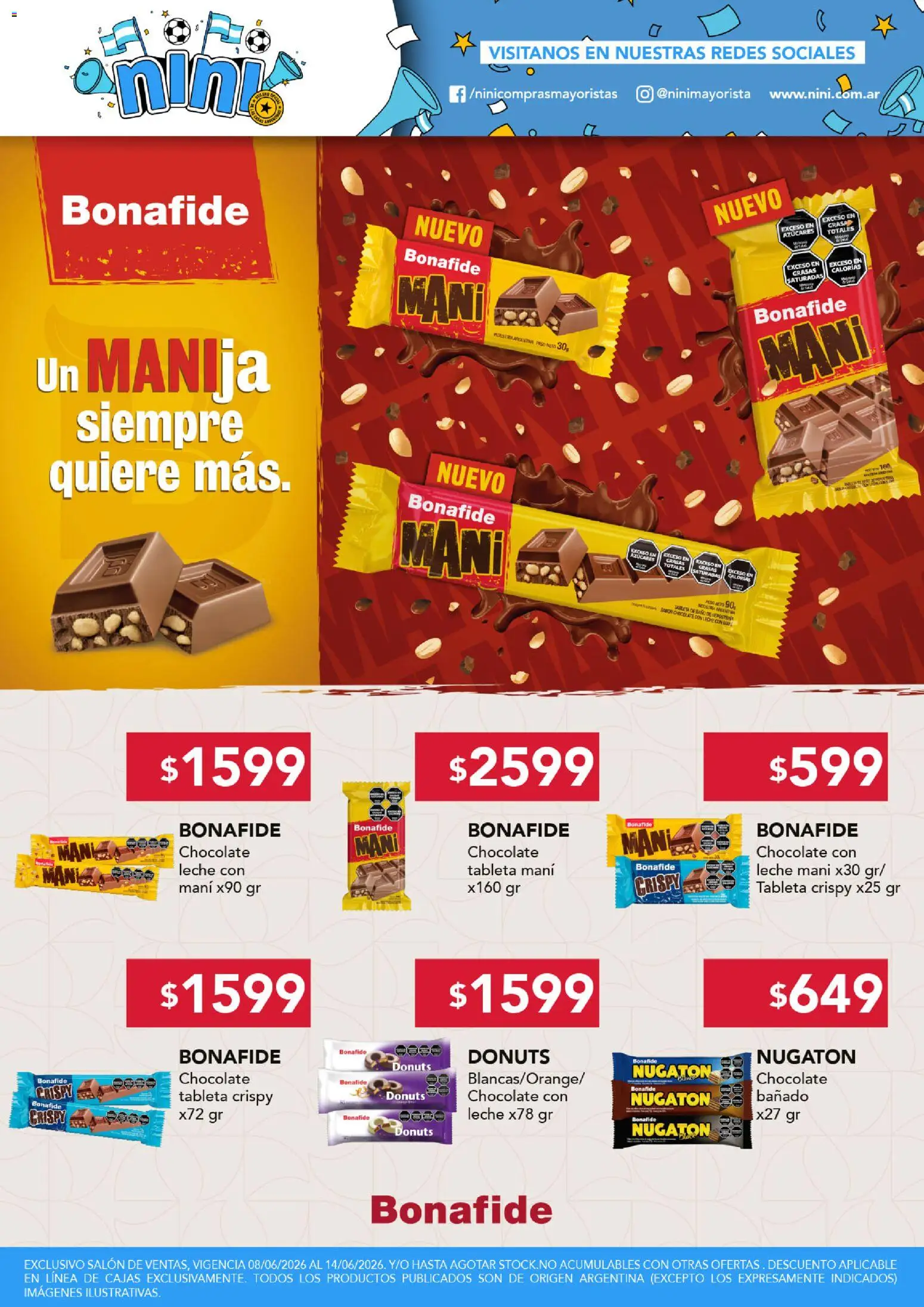 NINI Mayorista Bonafide │ válido desde el 08.06.2026 | Página: 1 | Productos: Tableta, Mani, Leche, Chocolate