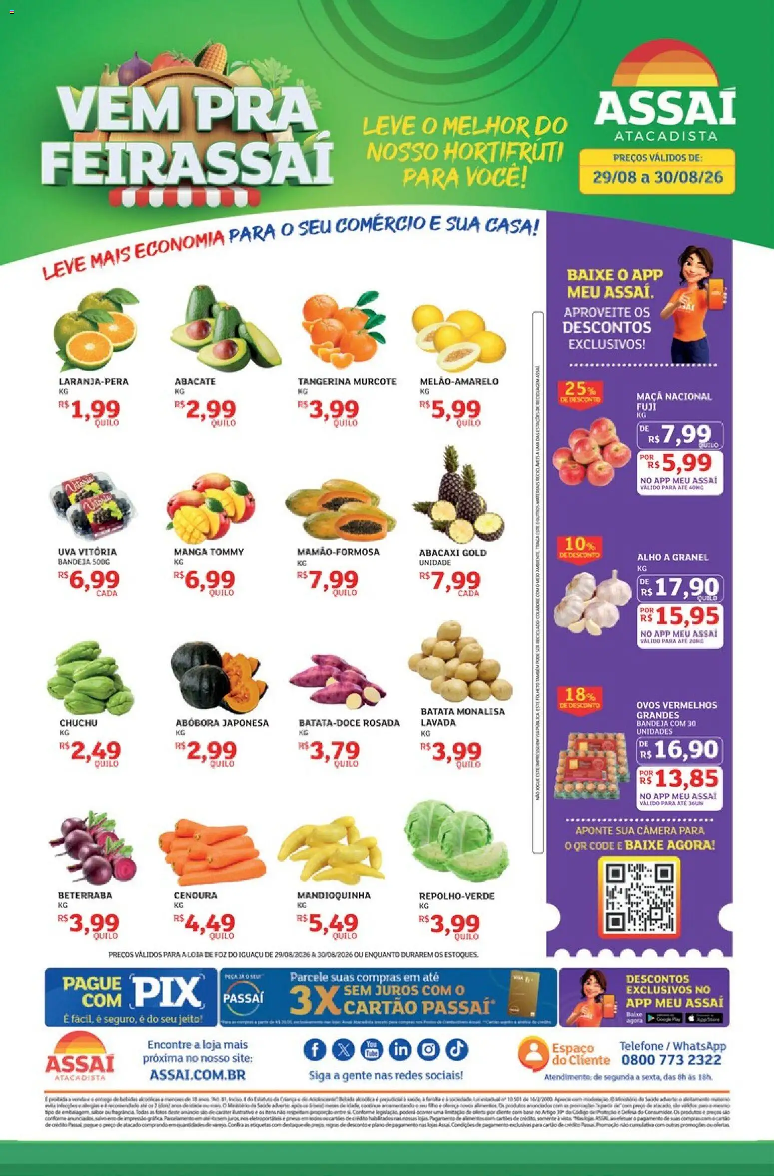 Assaí Atacadista Folheto - válido de 29/08/2026 | Página: 1 | Produtos: Uva, Abacaxi, Manga, Bandeja