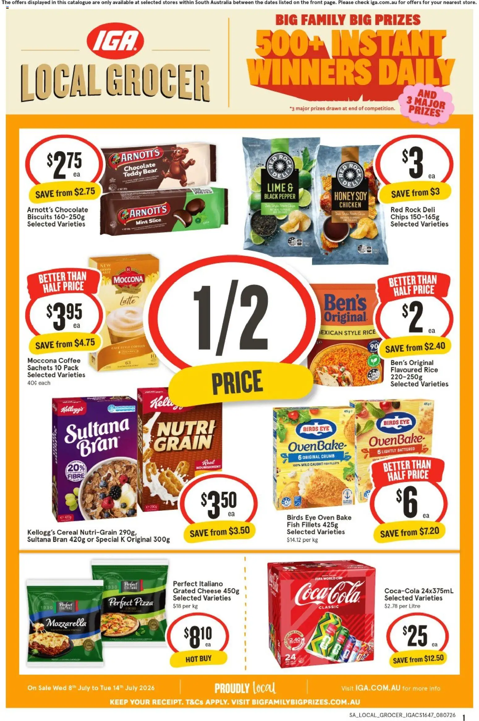 IGA catalogue - valid from 08/07/2026 | Page: 1 | Products: Coffee, Pizza, Cereal, Oven