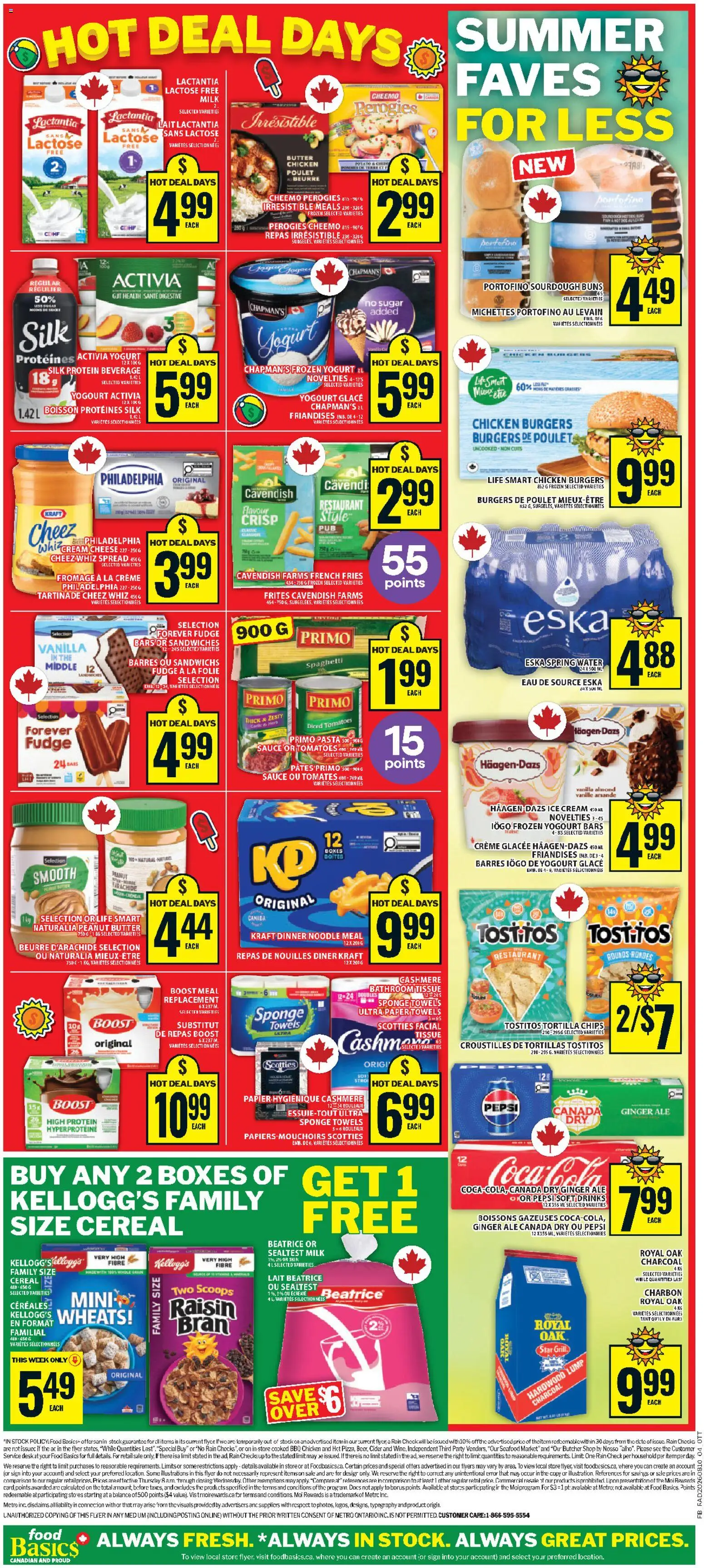Food Basics flyer valid from Aug 13, 2026 | Page: 2 | Products: Burgers, Spring water, Cheese, French fries