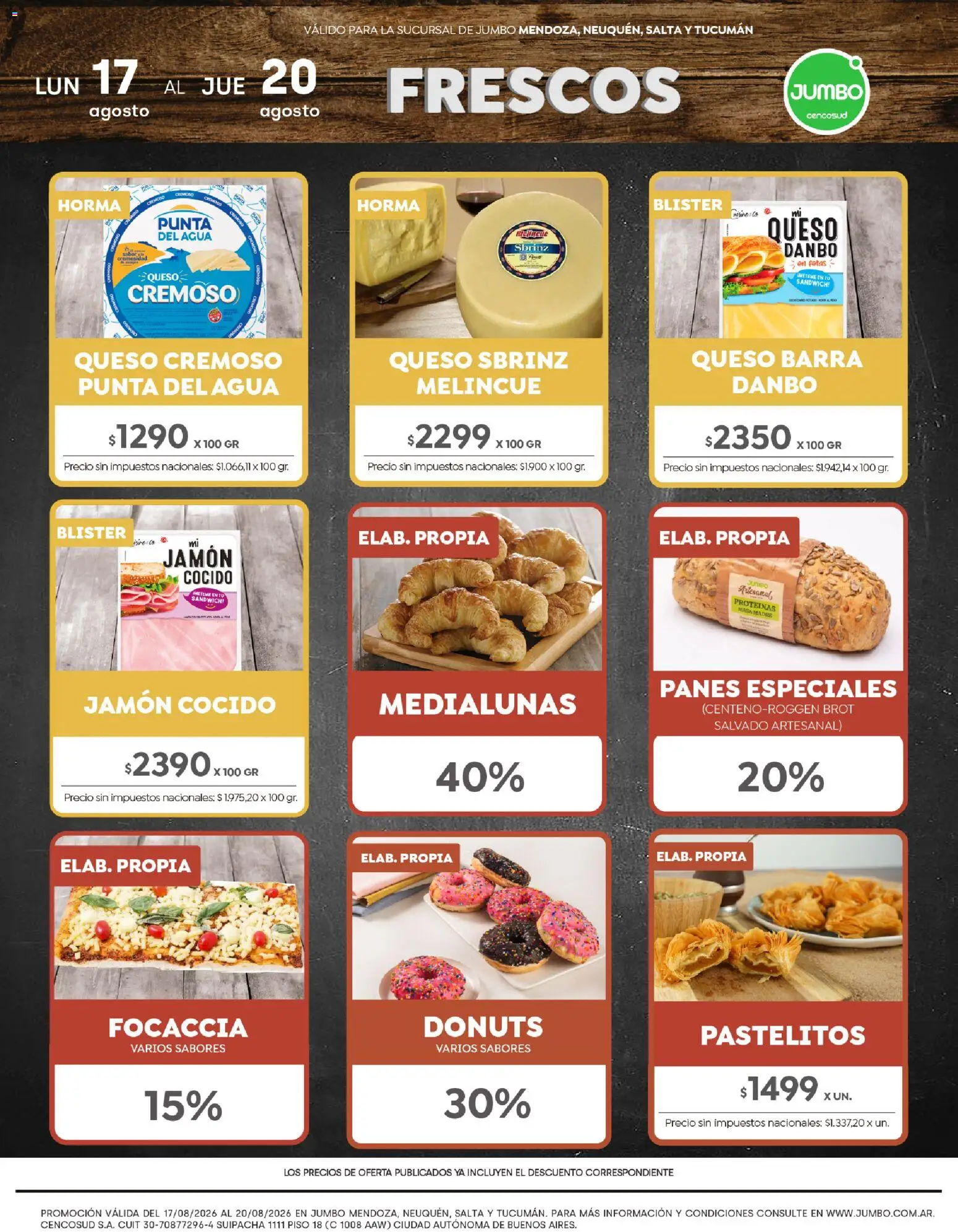 Jumbo - Ofertas | Interior │ válido desde el 17/08/2026 | Página: 1 | Productos: Focaccia, Jamón cocido, Agua, Jamón