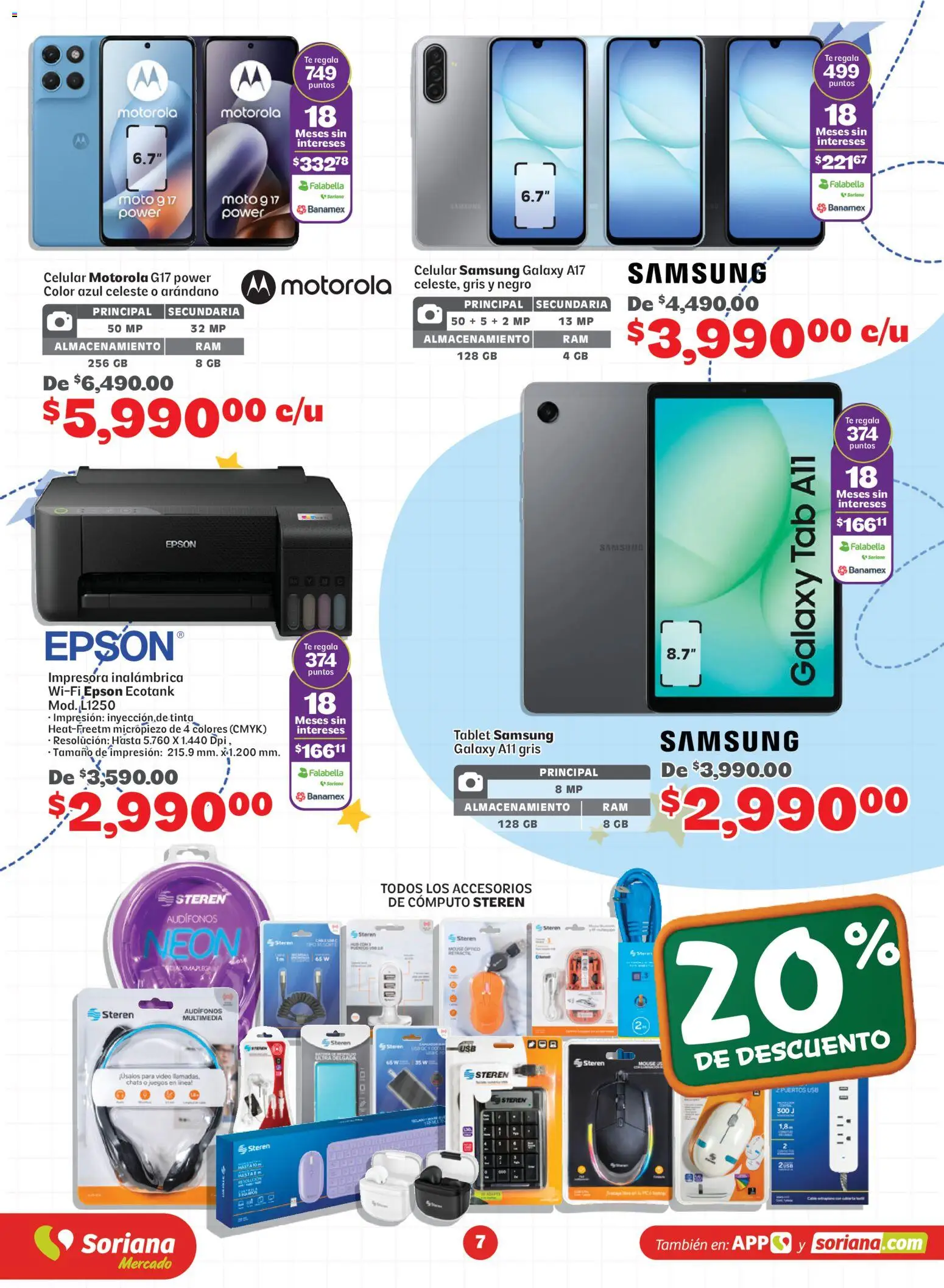 Nuevas ofertas de Soriana válidas en toda la República Mexicana desde el 20/07/2026. ¡Encuentra las mejores ofertas en Soriana Más útiles más ahorro Mercado Nacional! | Página: 7 | Productos: Usb, Mouse, Impresora, Té