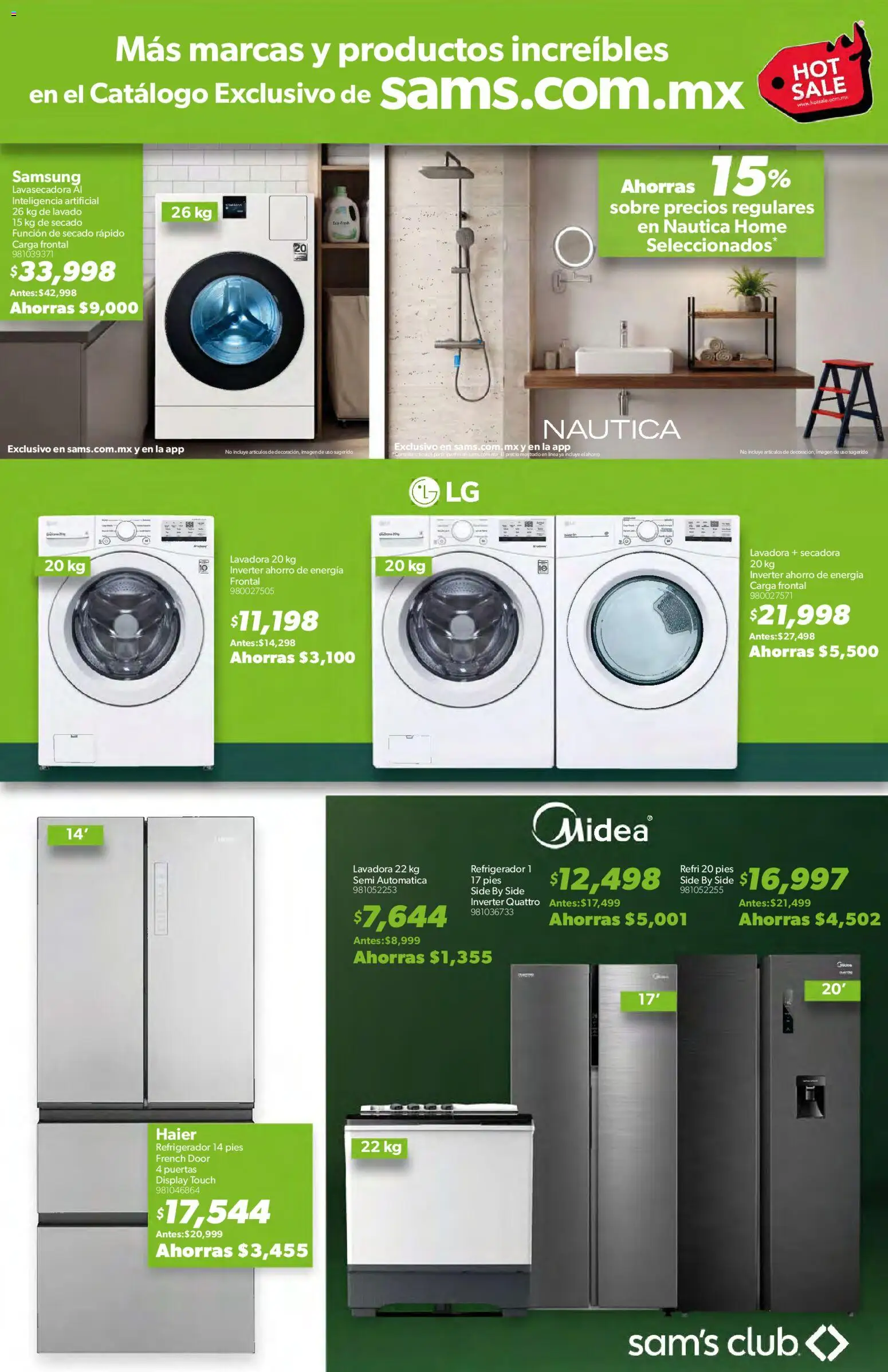 Nuevas ofertas de Sam's Club válidas en toda la República Mexicana desde el 25.05.2026. ¡Encuentra las mejores ofertas en Sam's Club Hot Sale! | Página: 9 | Productos: Refrigerador, Secadora, Lavadora, Sobre