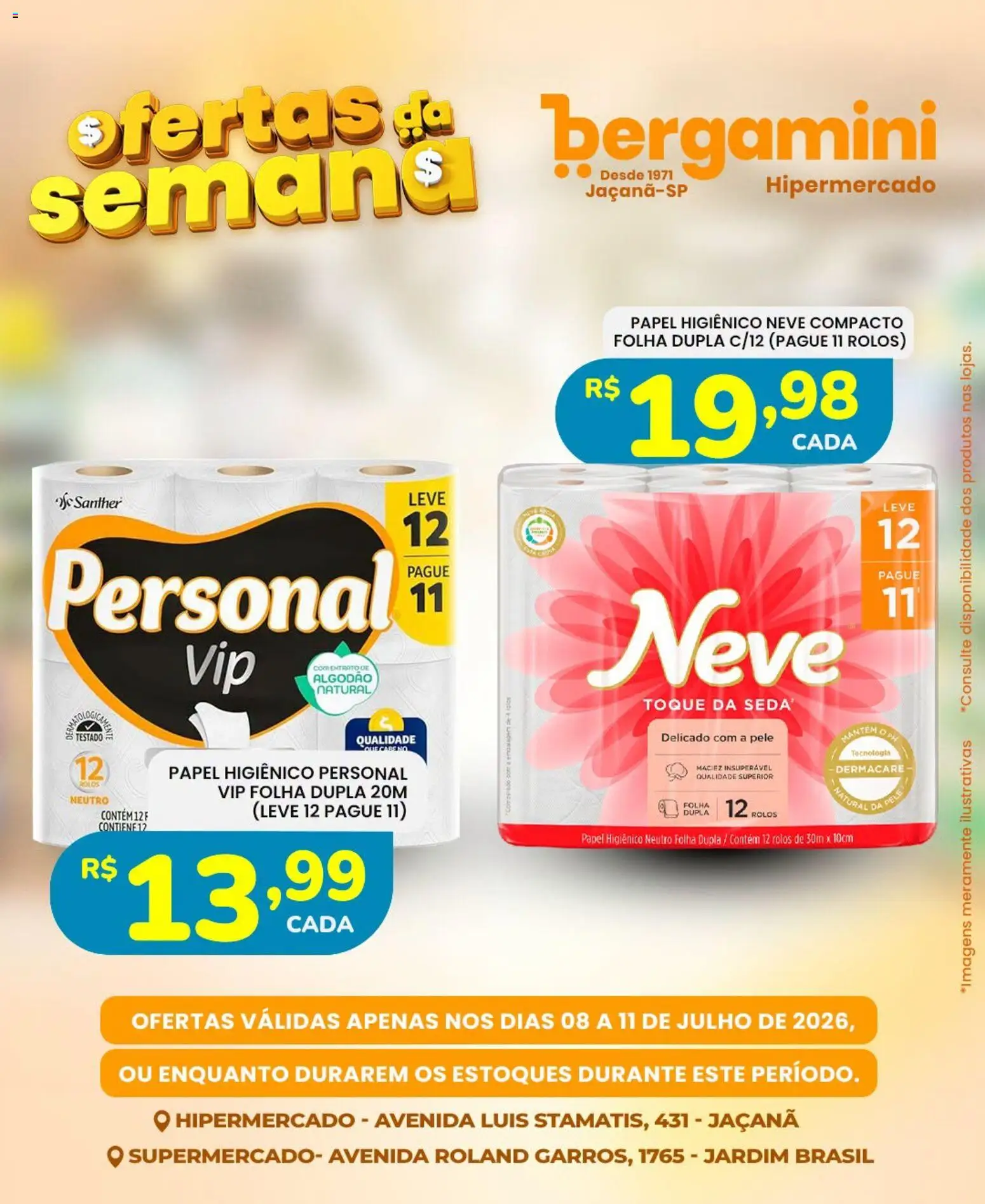 Supermercado Bergamini Folheto - válido de 08/07/2026 | Página: 19 | Produtos: Rolo, Algodão, Papel higiênico