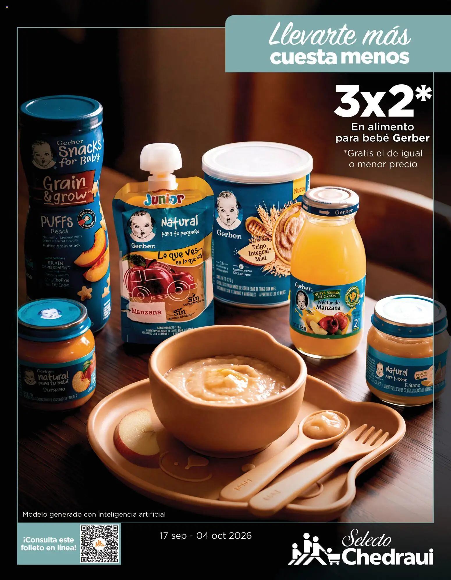 Nuevas ofertas de Chedraui válidas en toda la República Mexicana desde el 17/09/2026. ¡Encuentra las mejores ofertas en Chedraui folleto Llevarte más cuesta menos! | Página: 1 | Productos: Plátano, Durazno, Manzana, Miel