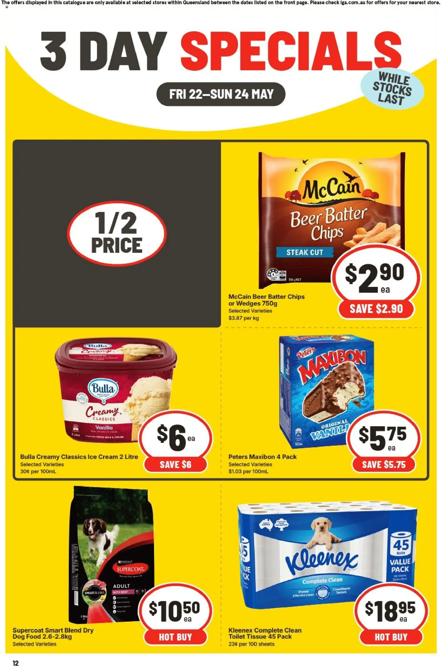 IGA catalogue - valid from 22.05.2026 | Page: 4 | Products: Beer, Chips, Dog food, Steak