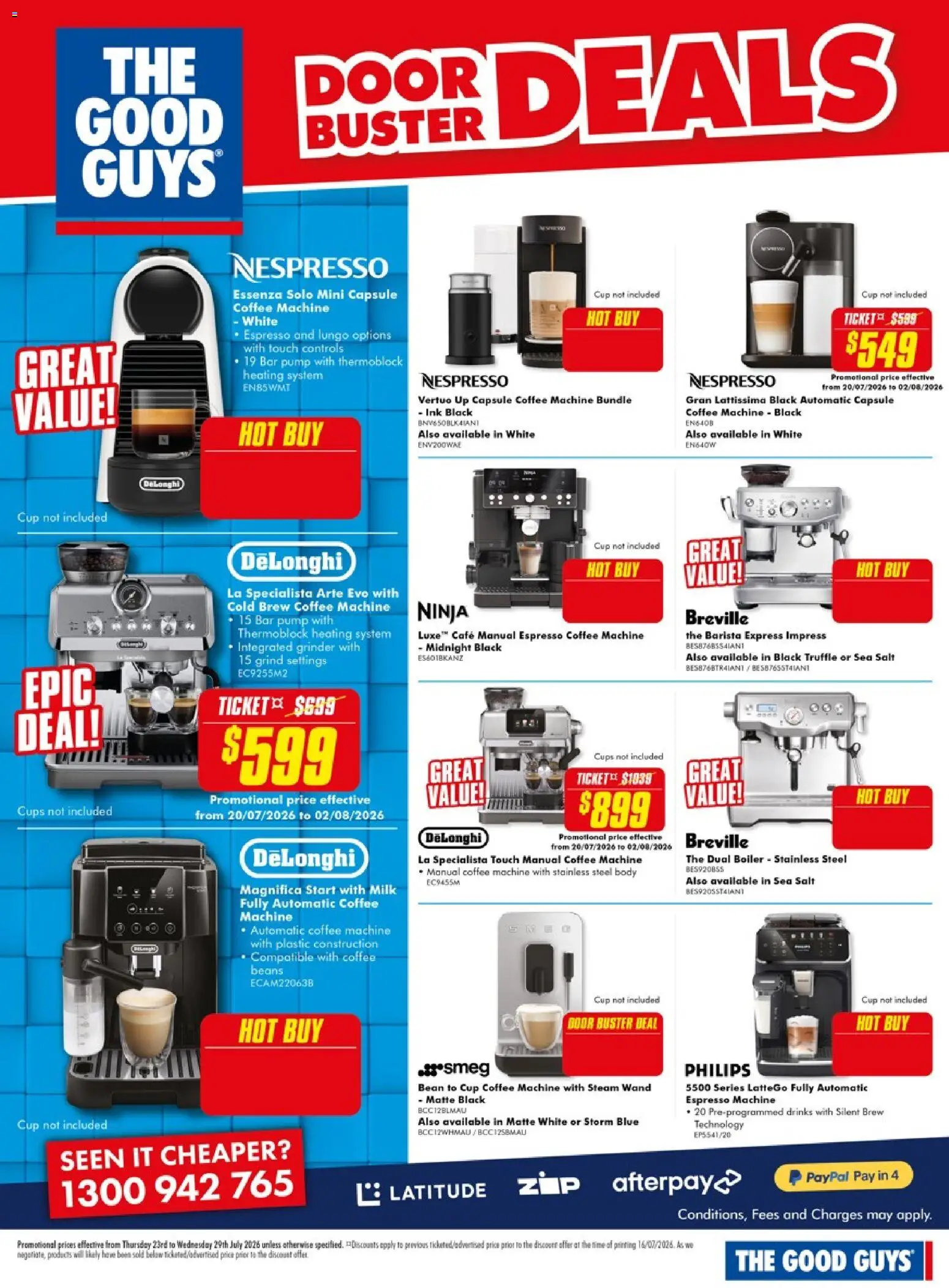 The Good Guys catalogue - valid from 23/07/2026 | Page: 20 | Products: Cups, Milk, Grinder, Espresso machine