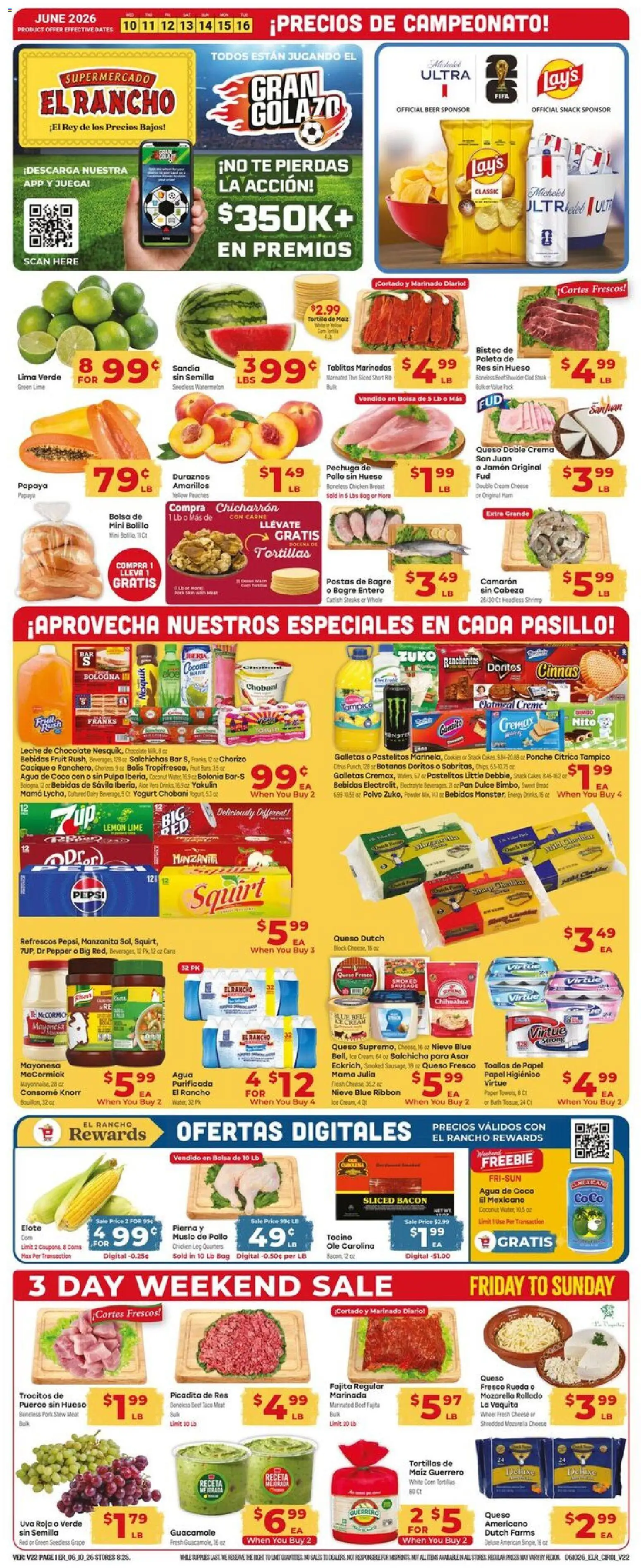 El Rancho Weekly Ad - valid from 10.06.2026 | Page: 1 | Products: Yogurt, Chocolate, Ice cream, Bag