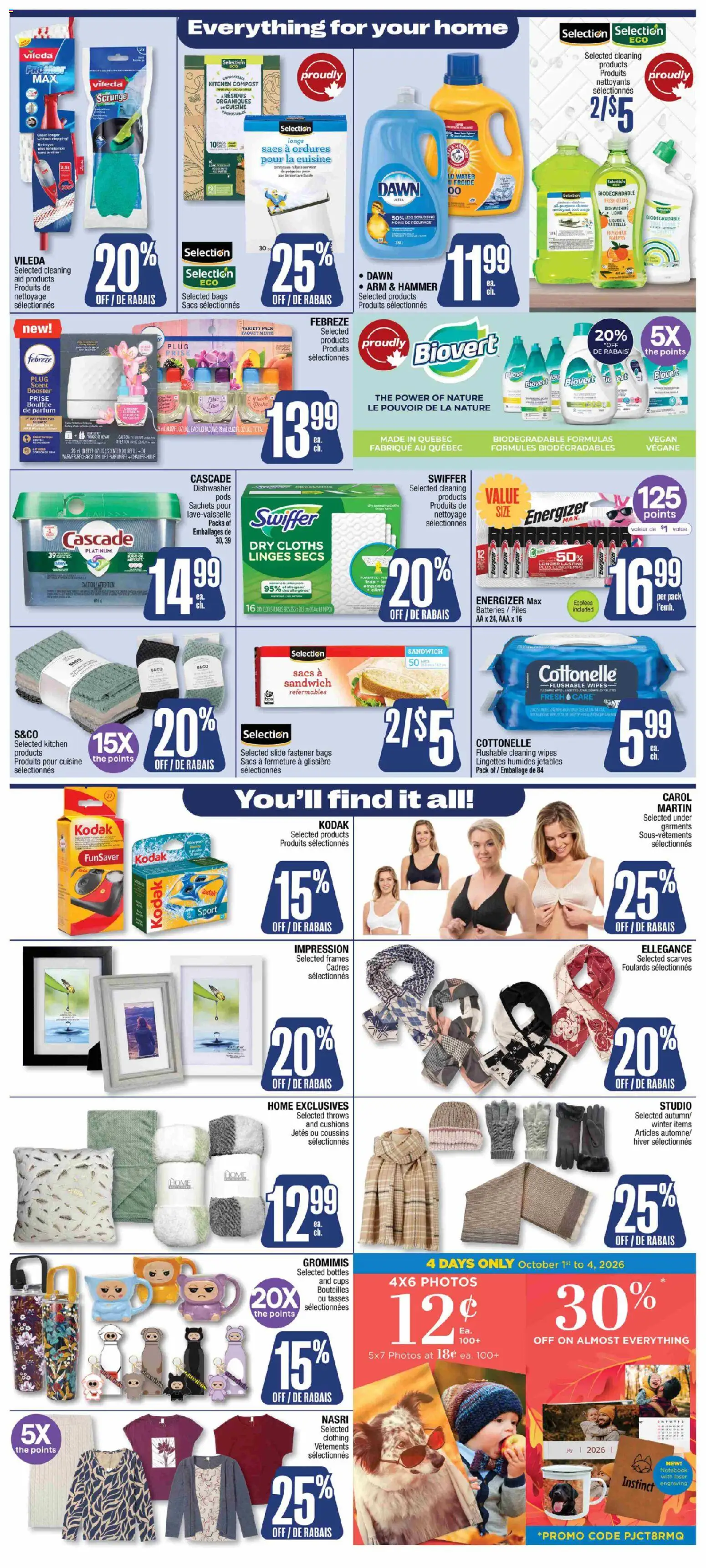 Jean Coutu flyer valid from Oct 1, 2026 | Page: 8 | Products: Notebook, Water, Dishwasher, Oil
