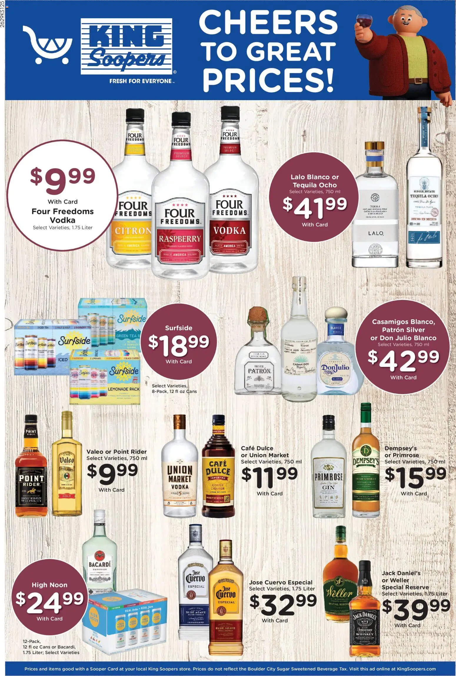 King Soopers Adult Beverage - valid from 08/19/2026 | Page: 1 | Products: Tea, Whiskey, Sugar, Bacardi