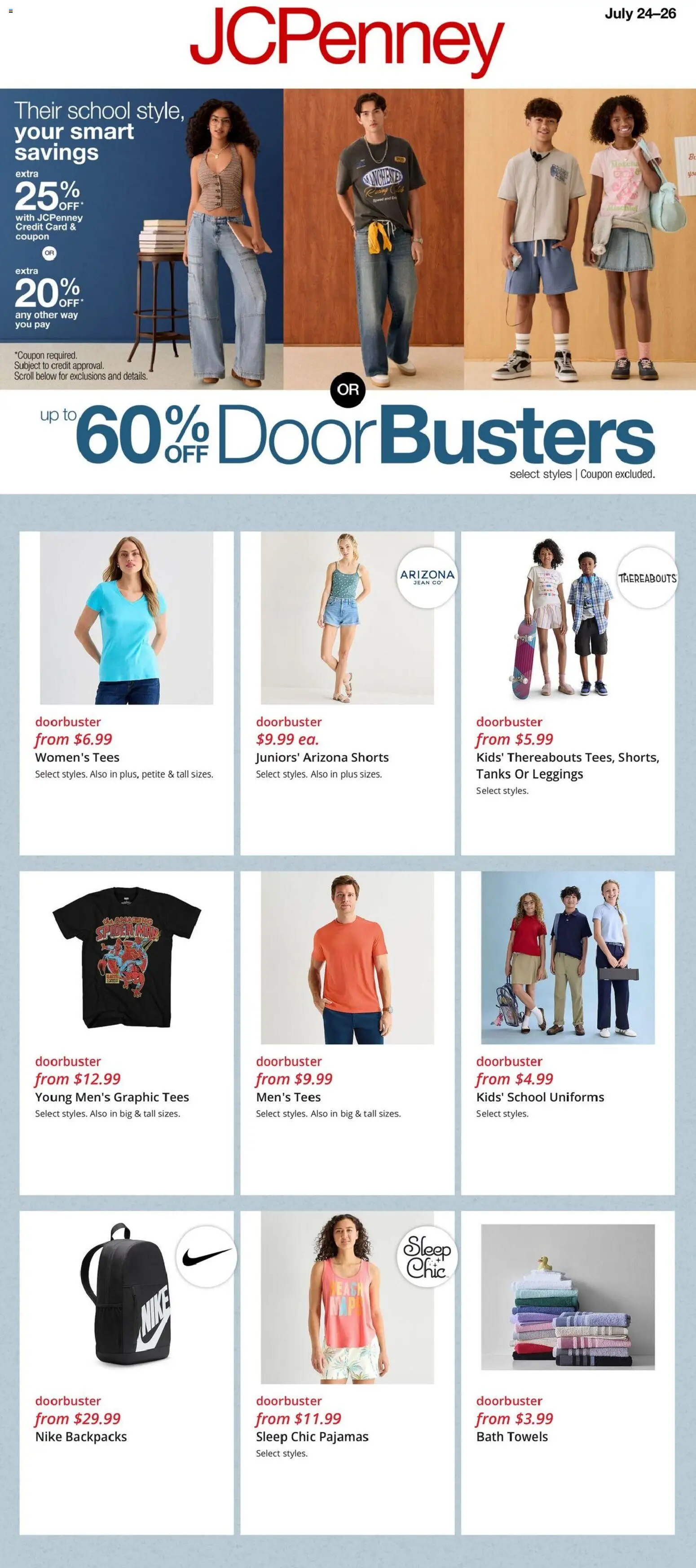 JCPenney Weekly Ad - valid from 07/24/2026 | Page: 1 | Products: Bath, Shorts, Pajamas, Leggings