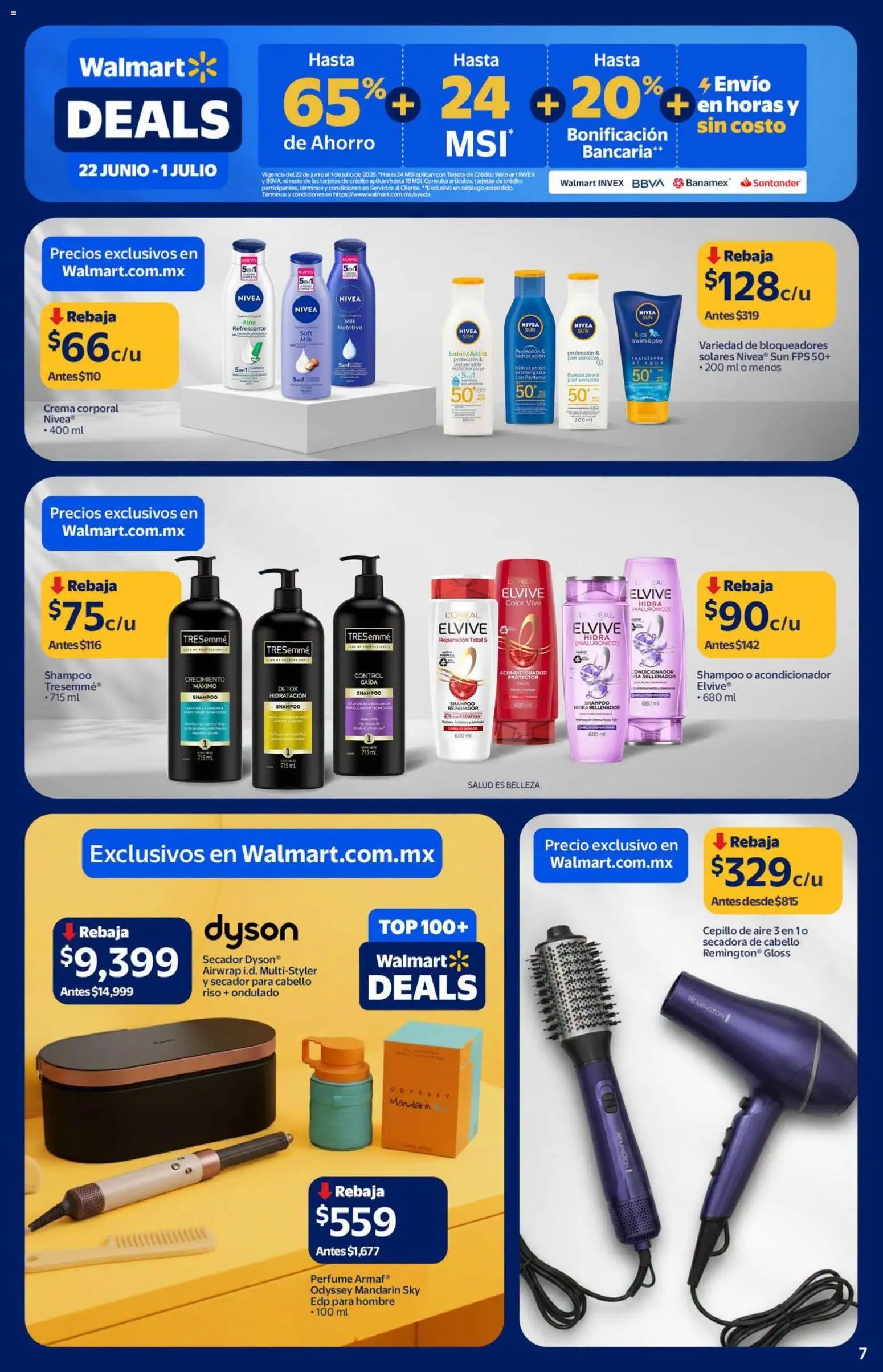 Nuevas ofertas de Walmart válidas en toda la República Mexicana desde el 22/06/2026. ¡Encuentra las mejores ofertas en Walmart folleto Deals! | Página: 7 | Productos: Secadora, Crema, Acondicionador, Crema corporal