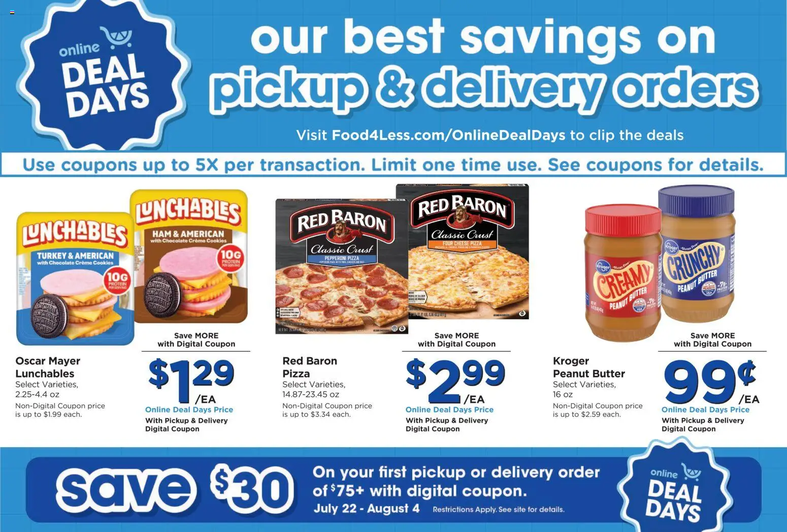 Food 4 Less Weekly Ad - valid from 07/22/2026 | Page: 4 | Products: Clip, Cheese, Ham, Pizza