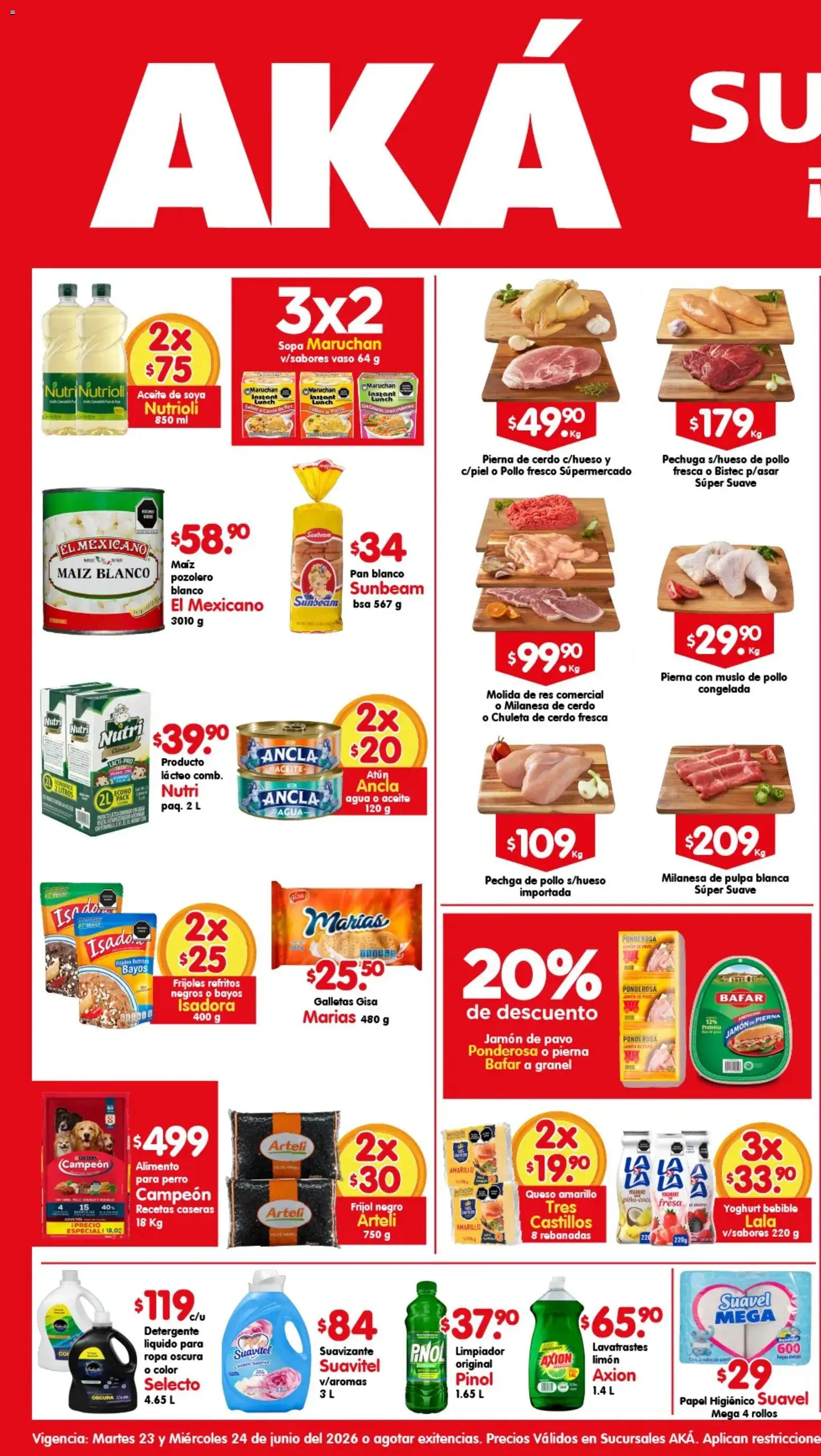 Nuevas ofertas de Arteli válidas en toda la República Mexicana desde el 23/06/2026. ¡Encuentra las mejores ofertas en Arteli folleto Aká Super Bodega! | Página: 1 | Productos: Fresa, Detergente, Res, Galletas