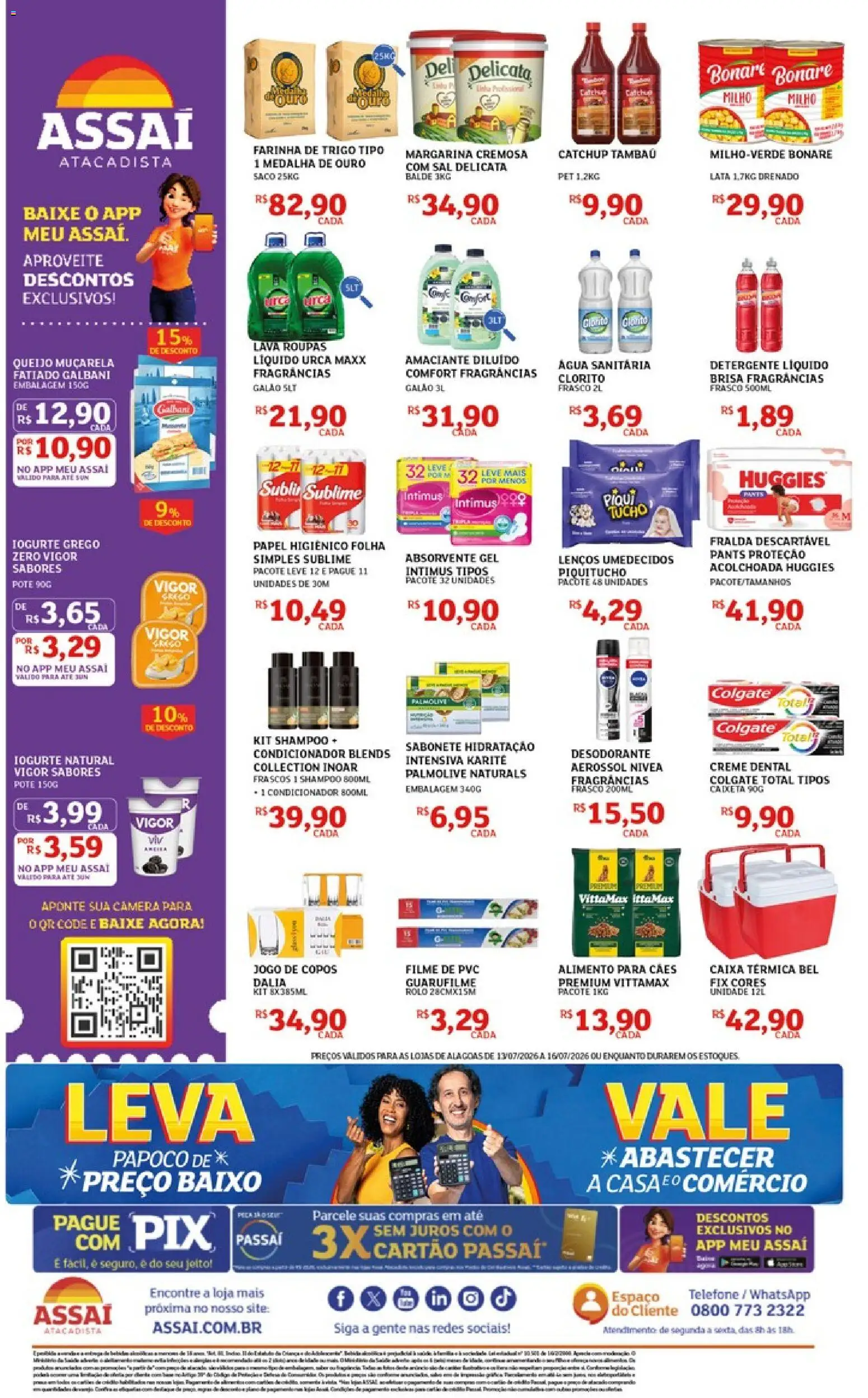Assaí Atacadista Folheto - válido de 13/07/2026 | Página: 2 | Produtos: Farinha de trigo, Copos, Sal, Absorvente