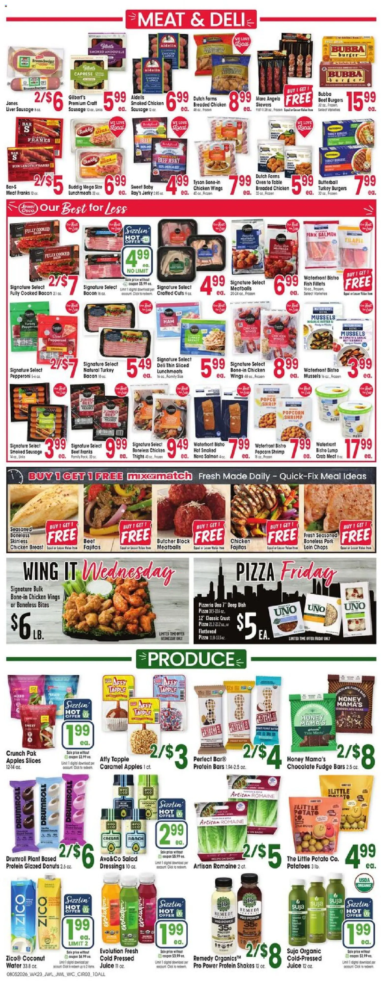 Jewel Osco Weekly Ad - valid from 08/05/2026 | Page: 3 | Products: Shrimp, Chicken wings, Potatoes, Cake