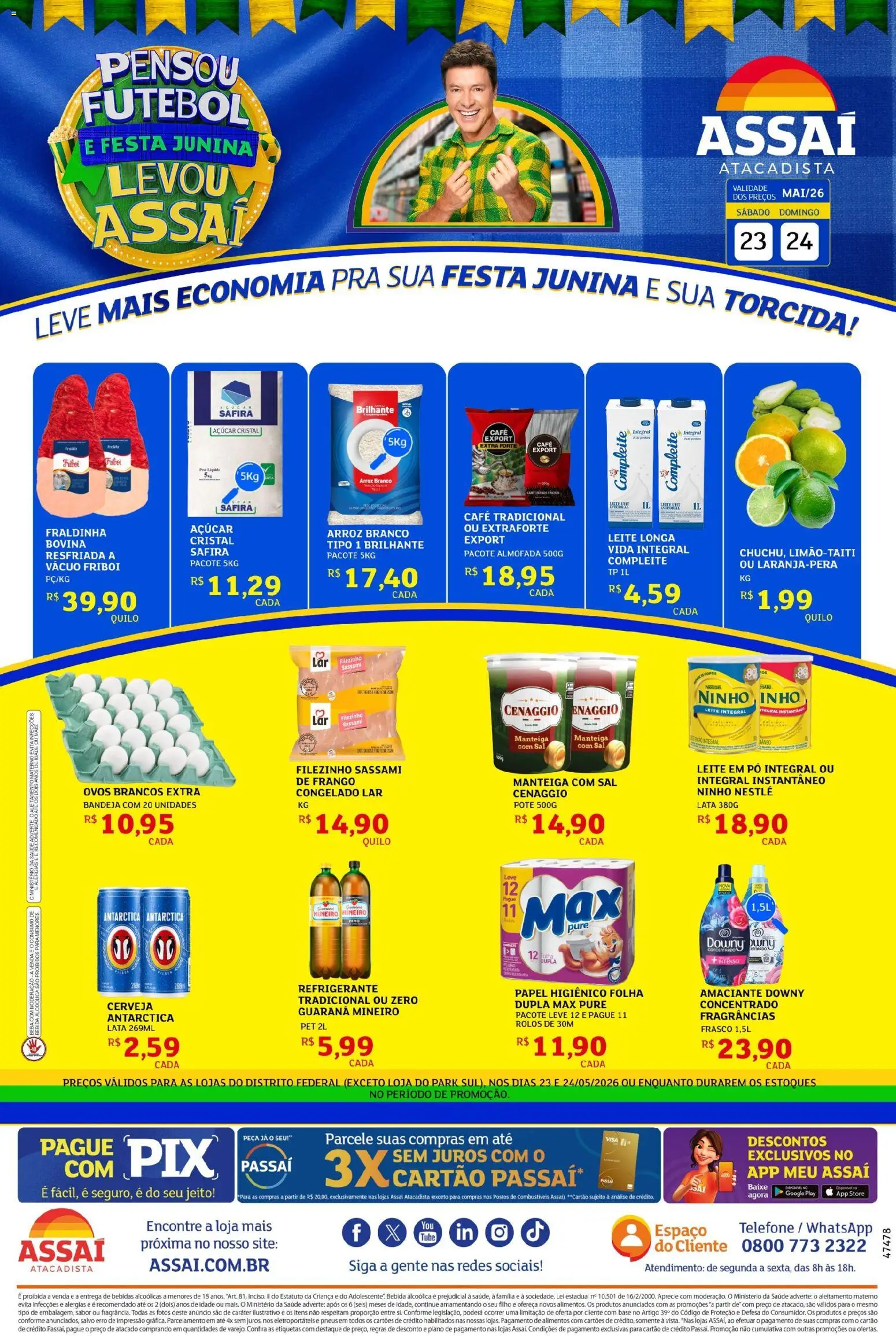 Assaí Atacadista Folheto - válido de 23.05.2026 | Página: 1 | Produtos: Açúcar, Refrigerante, Pá, Papel higiênico