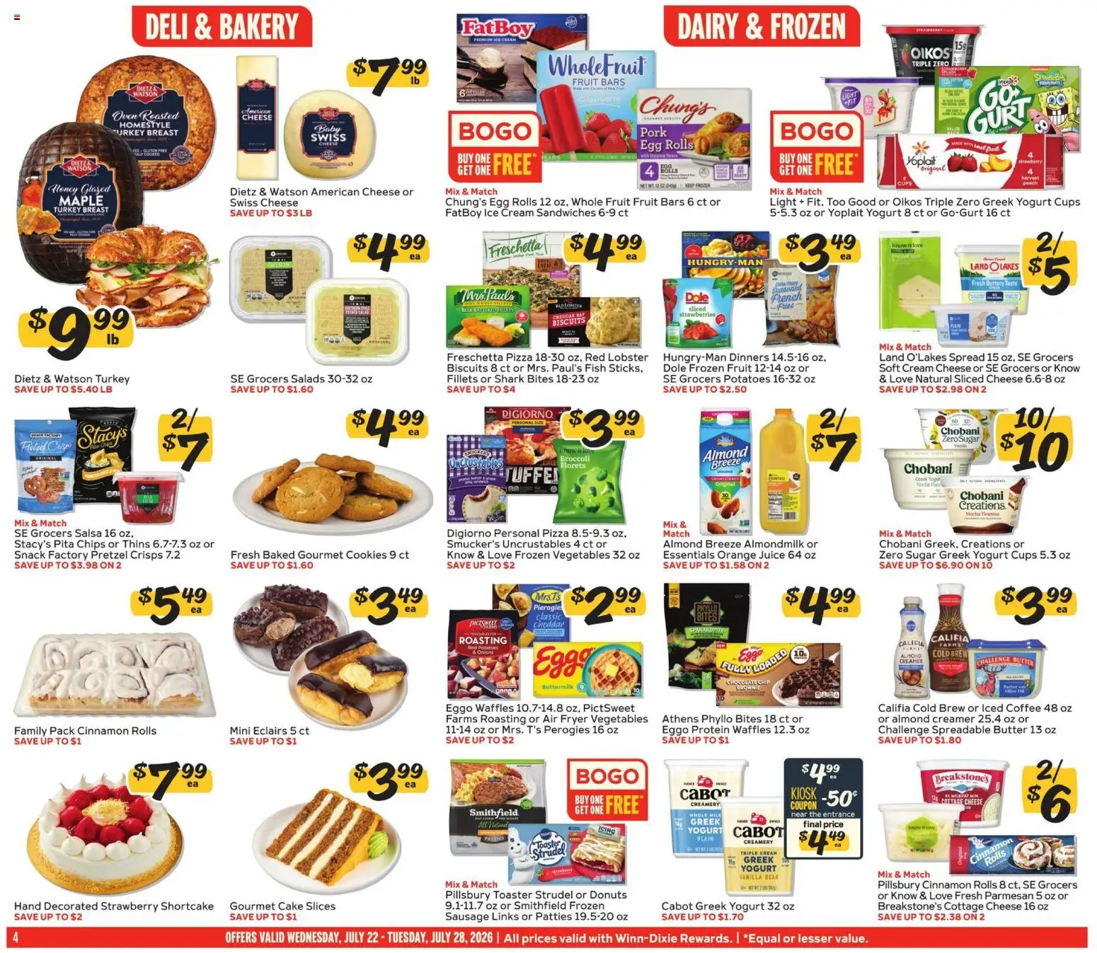 Winn Dixie Weekly Ad - valid from 07/22/2026 | Page: 4 | Products: Toaster, Pizza, Sugar, 2人掛けソファ