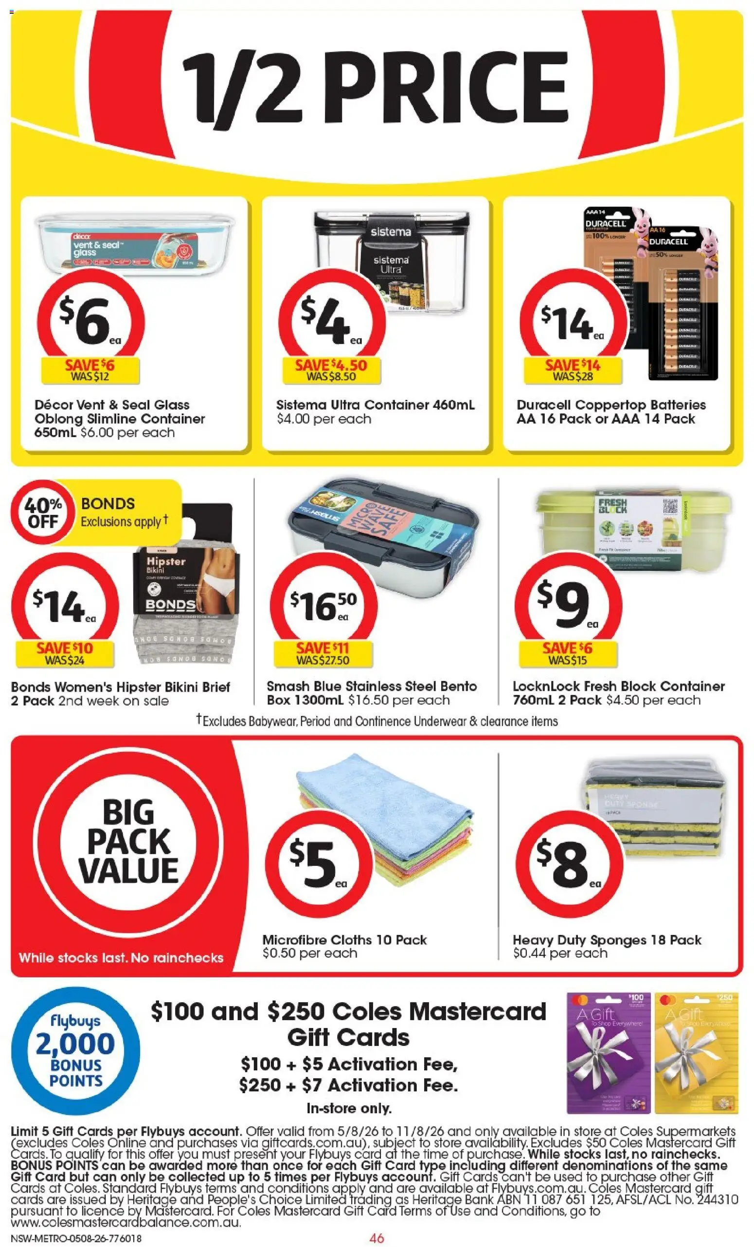 Coles catalogue - valid from 04/08/2026 | Page: 46 | Products: Box, Underwear, Sponge, Batteries
