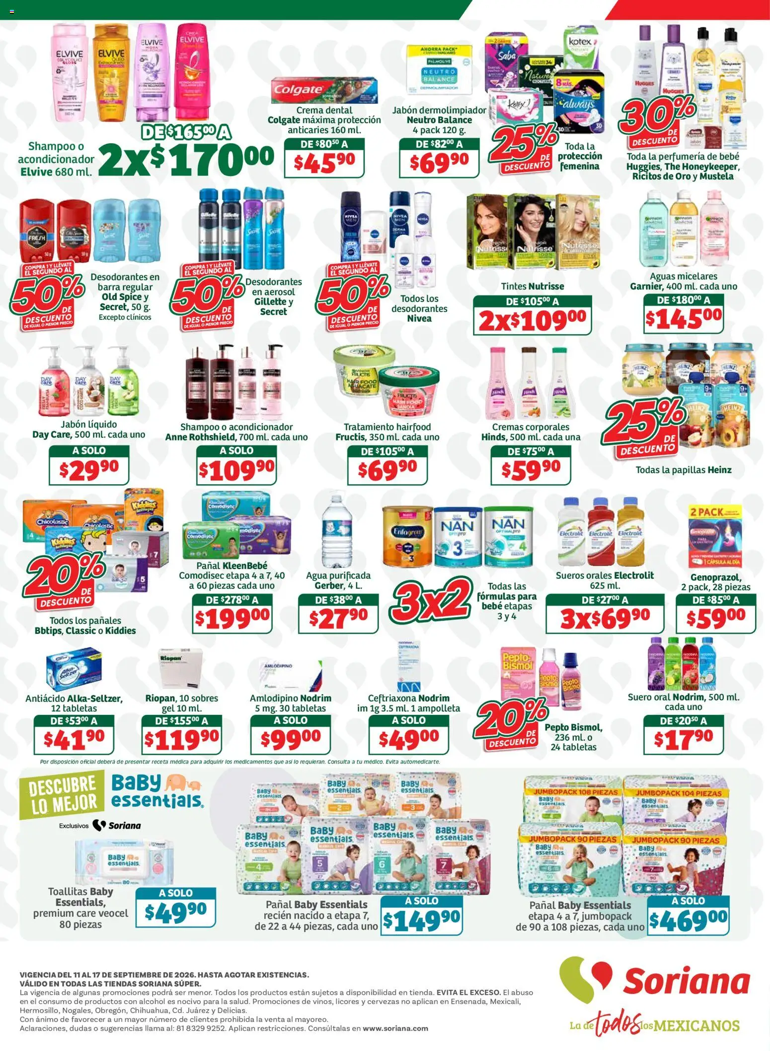 Nuevas ofertas de Soriana válidas en toda la República Mexicana desde el 11/09/2026. ¡Encuentra las mejores ofertas en Soriana Súper - En México oferta se dice Soriana Súper Nacional! | Página: 8 | Productos: Jabón líquido, Pañales, Papillas, Acondicionador