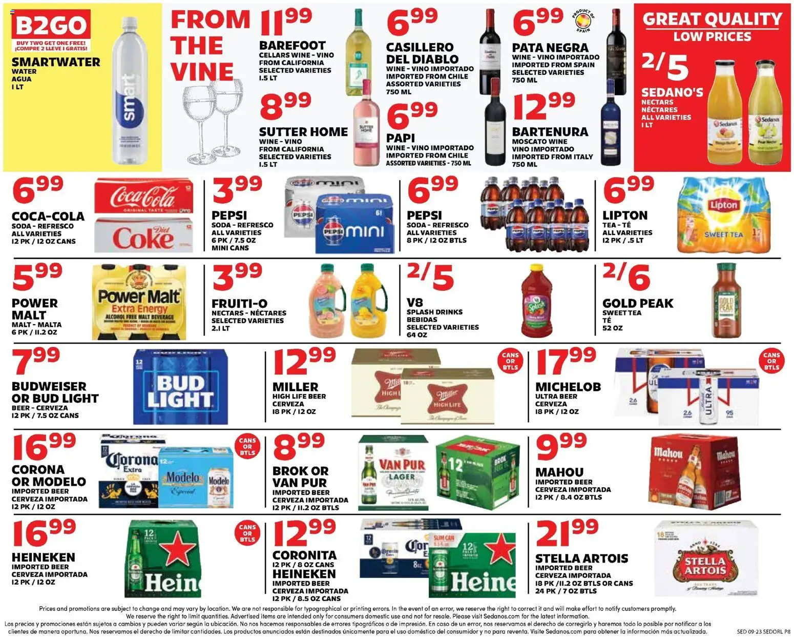 Sedano's Weekly Ad - valid from 09/23/2026 | Page: 8 | Products: Corona Extra, Beer, Heineken, Alcohol