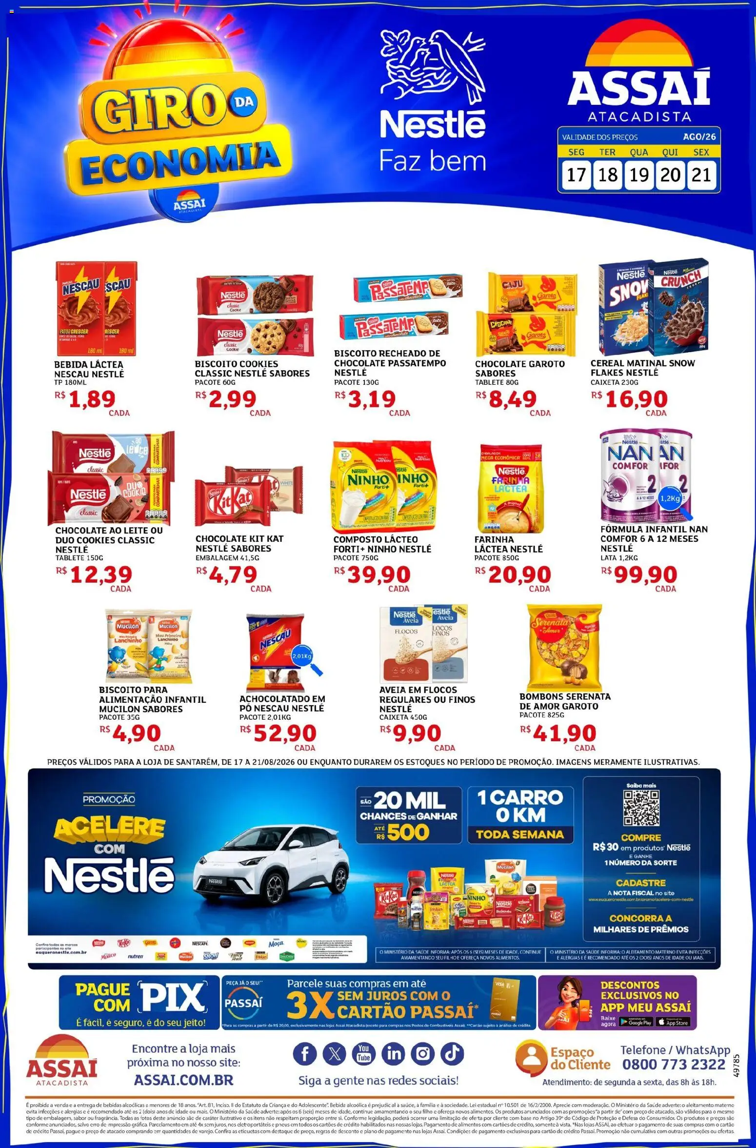 Assaí Atacadista Folheto - válido de 17/08/2026 | Página: 1 | Produtos: Nescau, Achocolatado, Flocos, Telefone