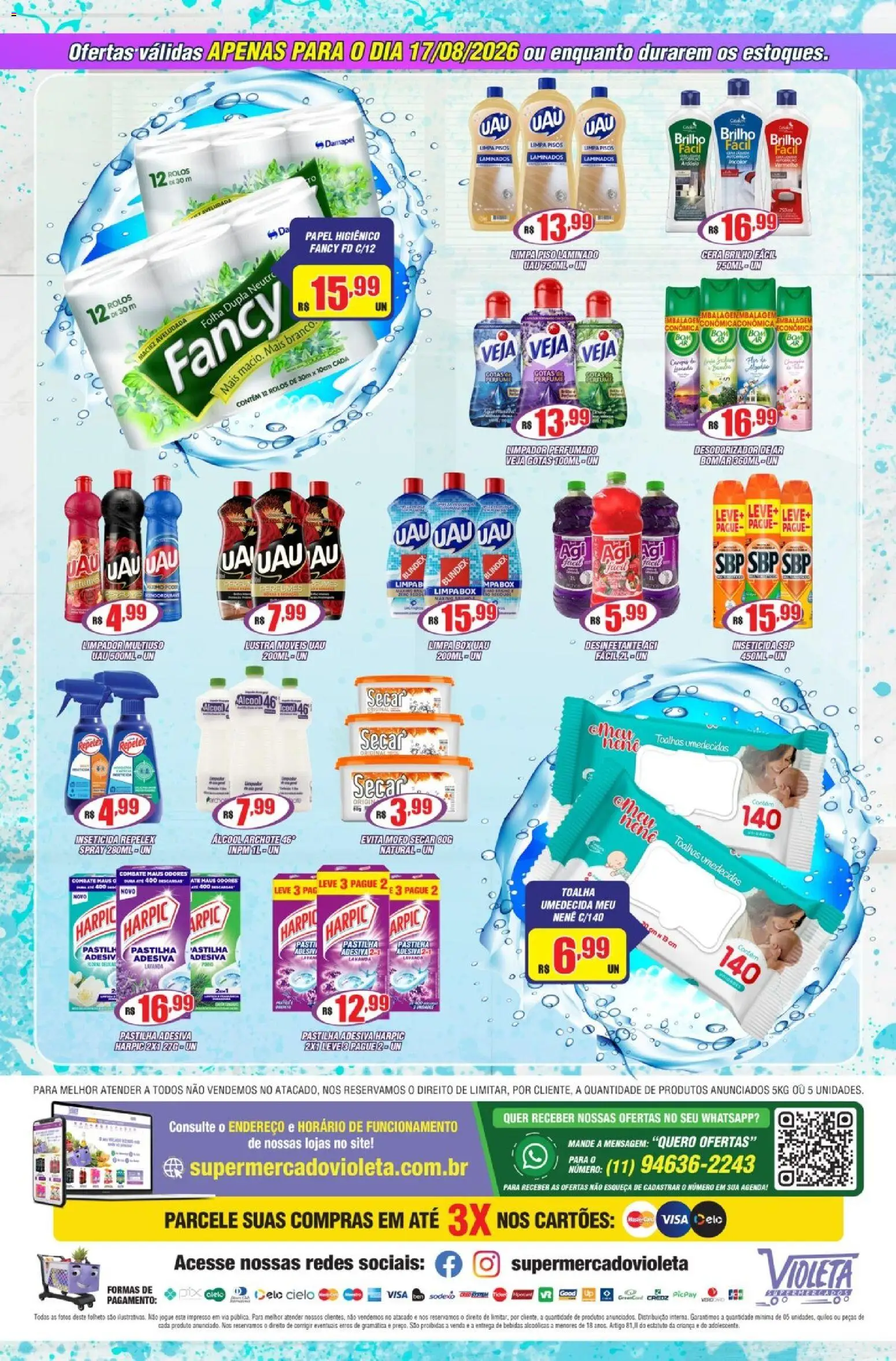 Violeta Supermercados Folheto - válido de 17/08/2026 | Página: 2 | Produtos: Limpa piso, Cera, Papel higiênico, Inseticida