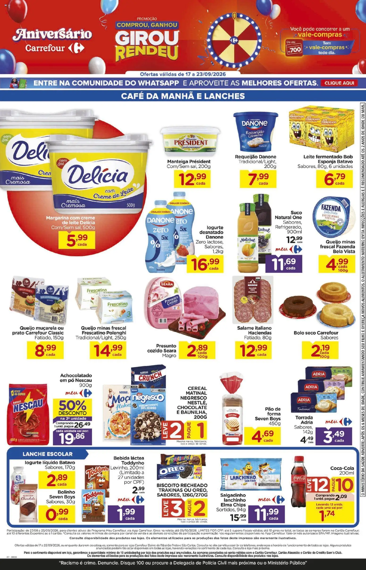 Carrefour Bairro Folheto - válido de 17/09/2026 | Página: 3 | Produtos: Cola, Leite, Manteiga, Presunto