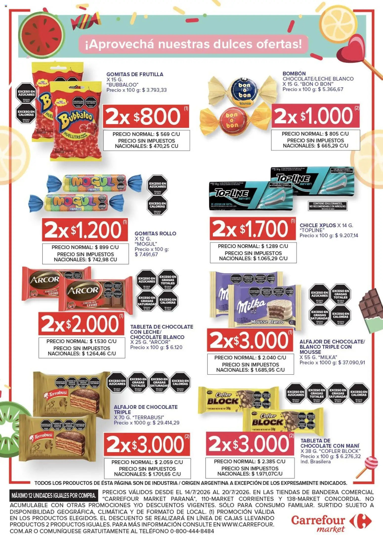 Carrefour Market - Market Paraná Concordia │ válido desde el 14/07/2026 | Página: 6 | Productos: Gomitas, Mousse, Chicle, Alfajor