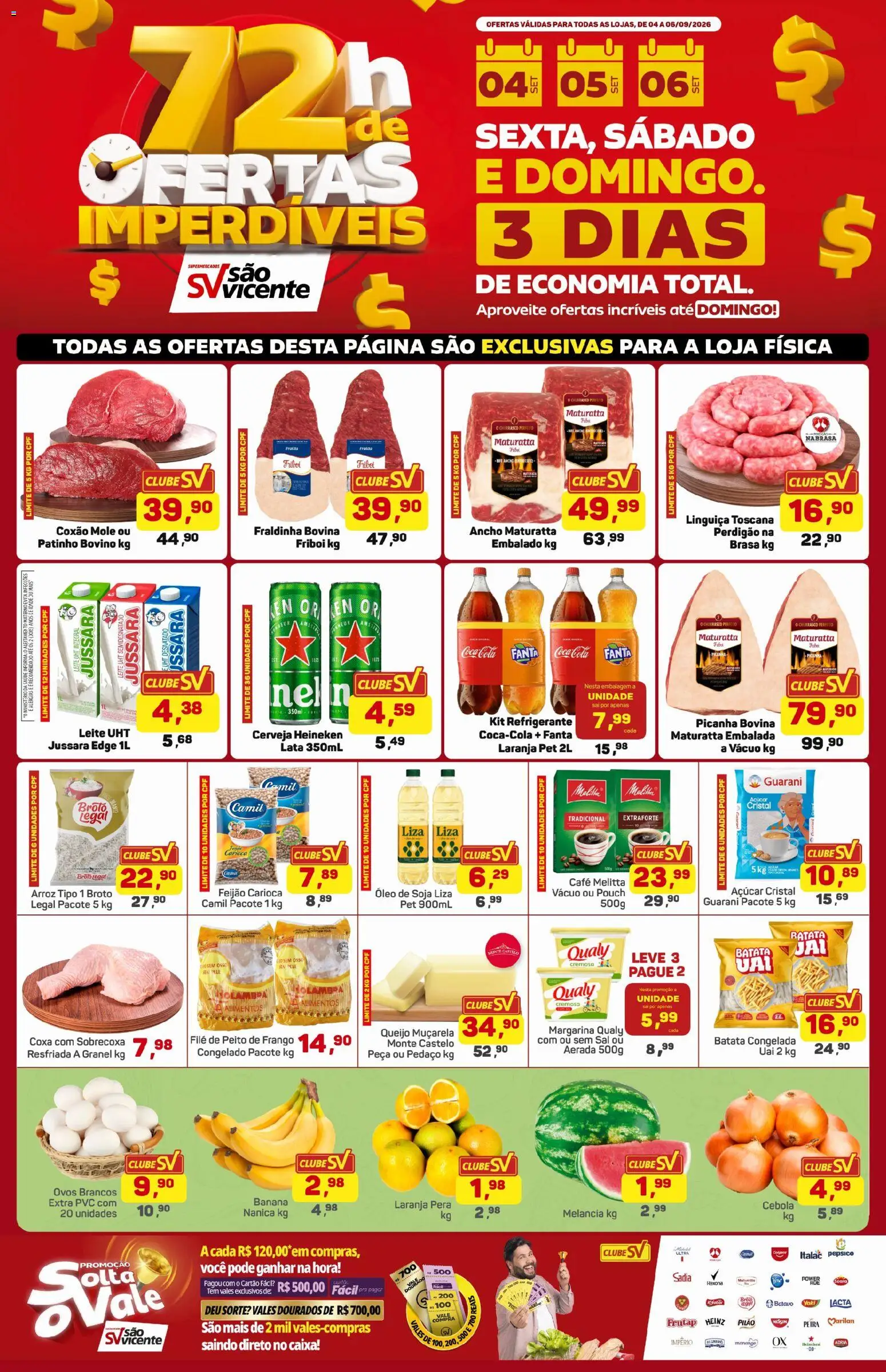 Supermercados São Vicente Folheto - válido de 04/09/2026 | Página: 1 | Produtos: Pera, Linguiça, Ovos, Açúcar cristal