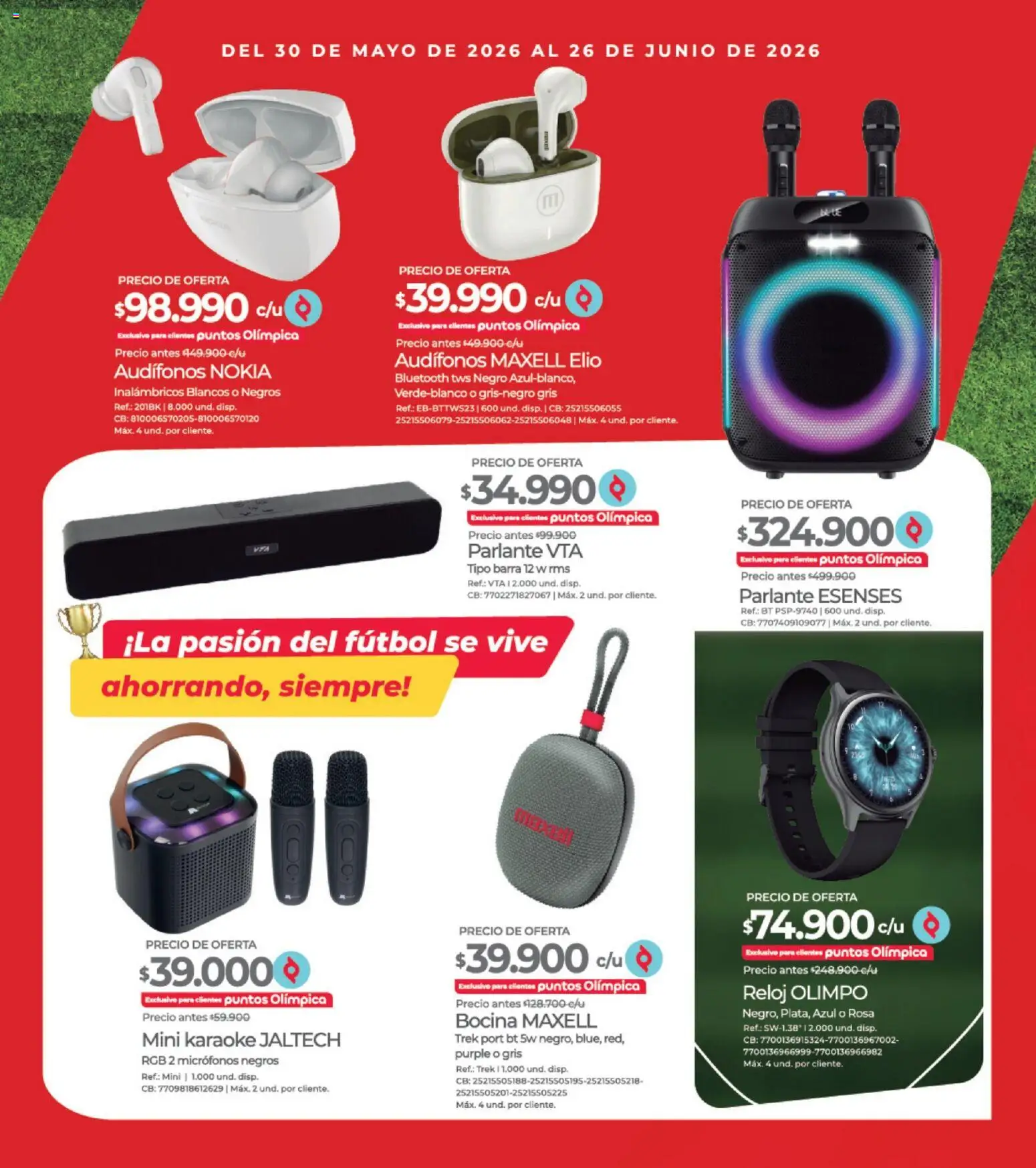 Olímpica revista - valida desde el 30.05.2026 | Página: 12 | Productos: Reloj, Audífonos, Parlante
