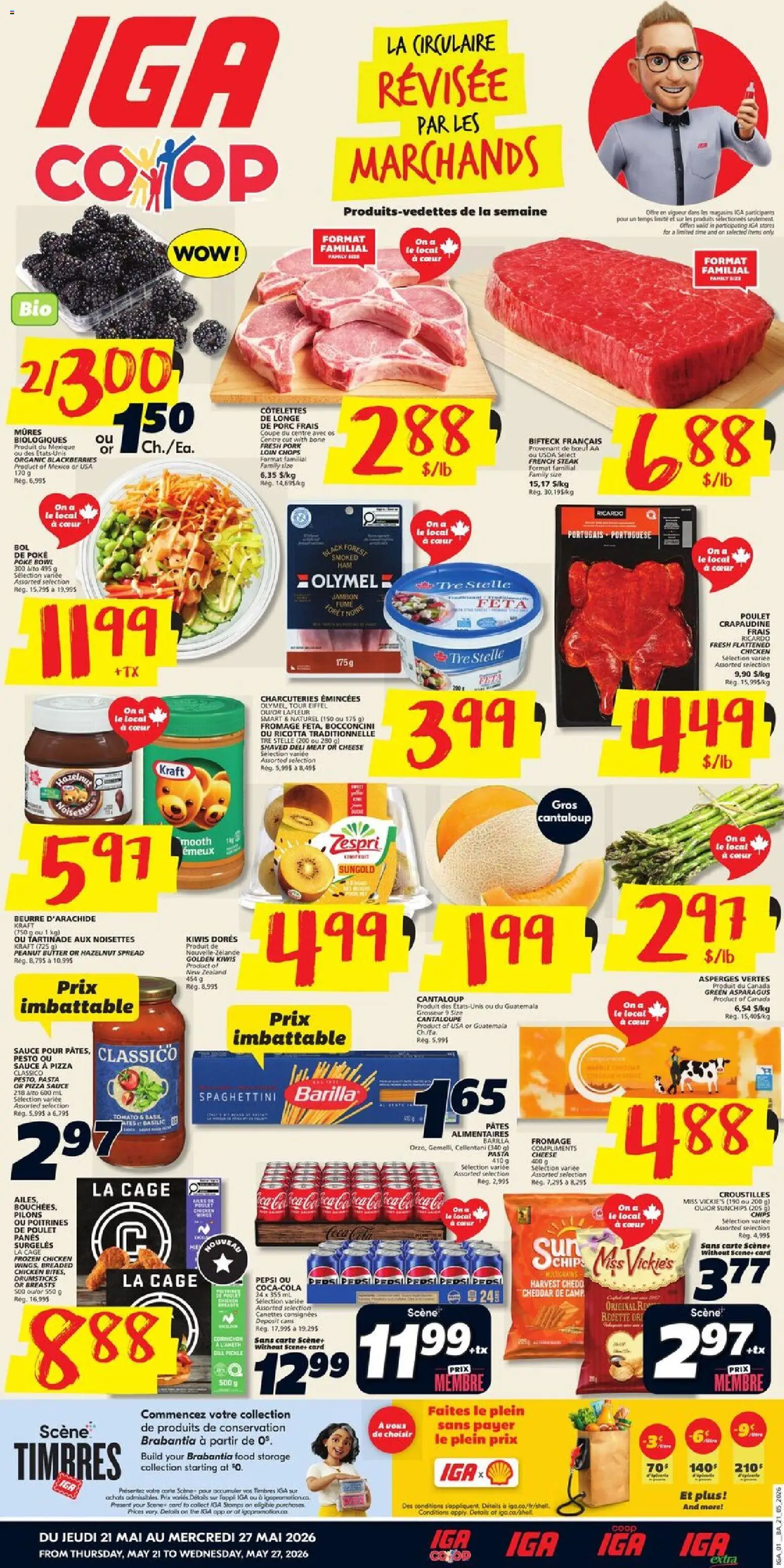 IGA flyer valid from 21.05.2026 | Page: 1 | Products: Chips, Butter, Cheese, Pork