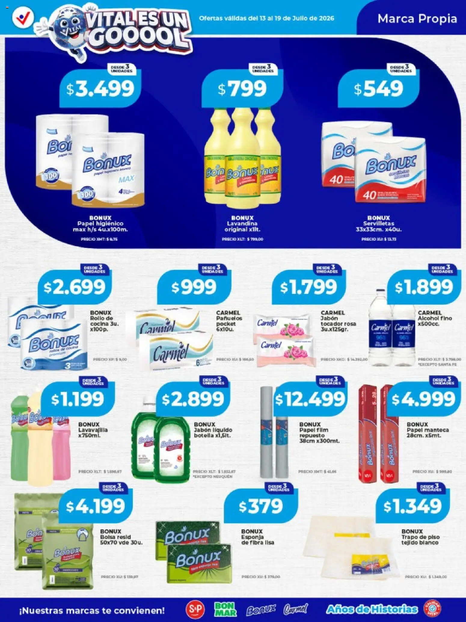 Vital - Especial nuestras marcas │ válido desde el 13/07/2026 | Página: 3 | Productos: Trapo de piso, Servilletas, Jabón, Té