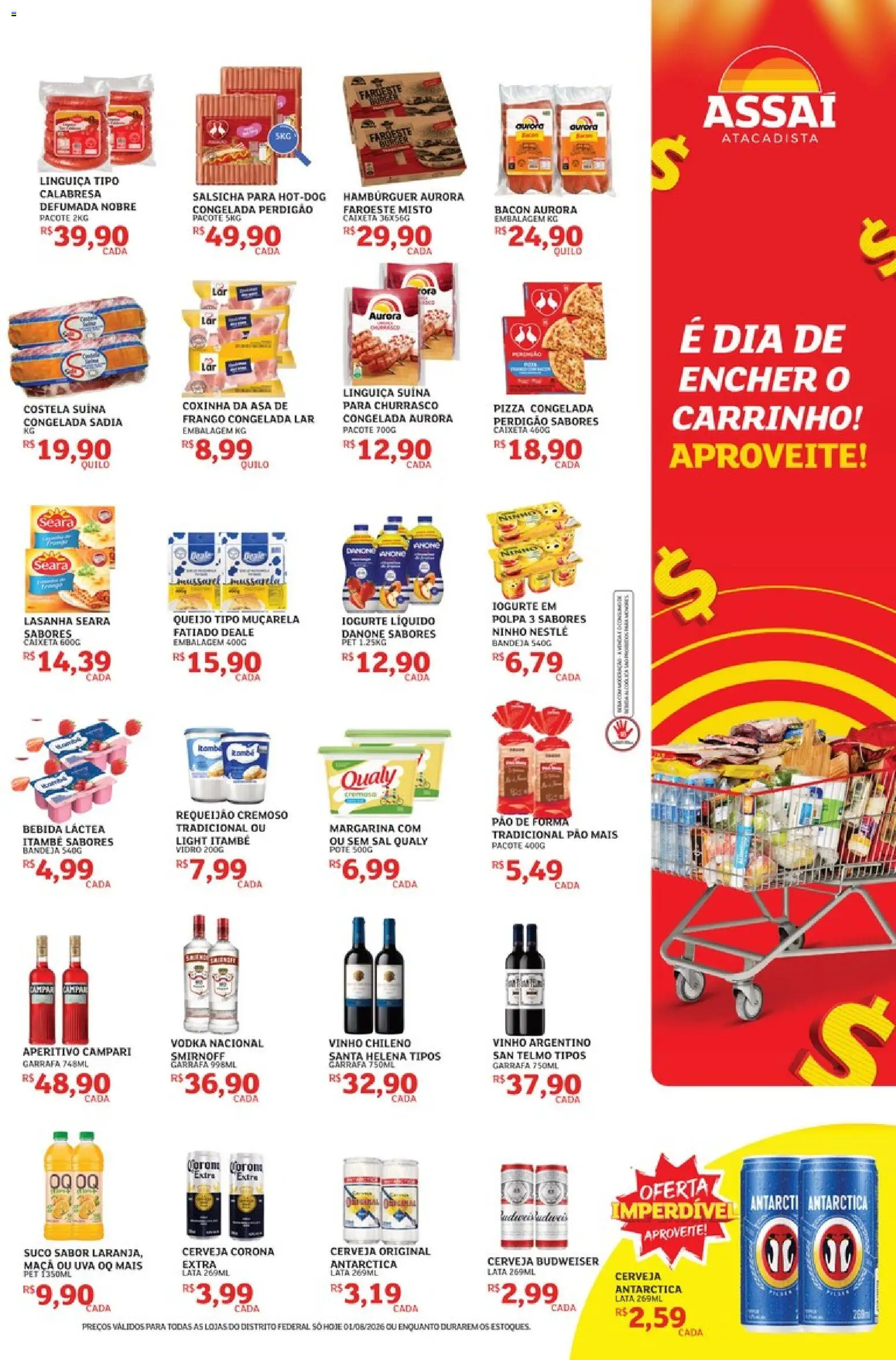 Assaí Atacadista Folheto - válido de 01/08/2026 | Página: 3 | Produtos: Linguiça, Vinho, Muçarela, Bebida
