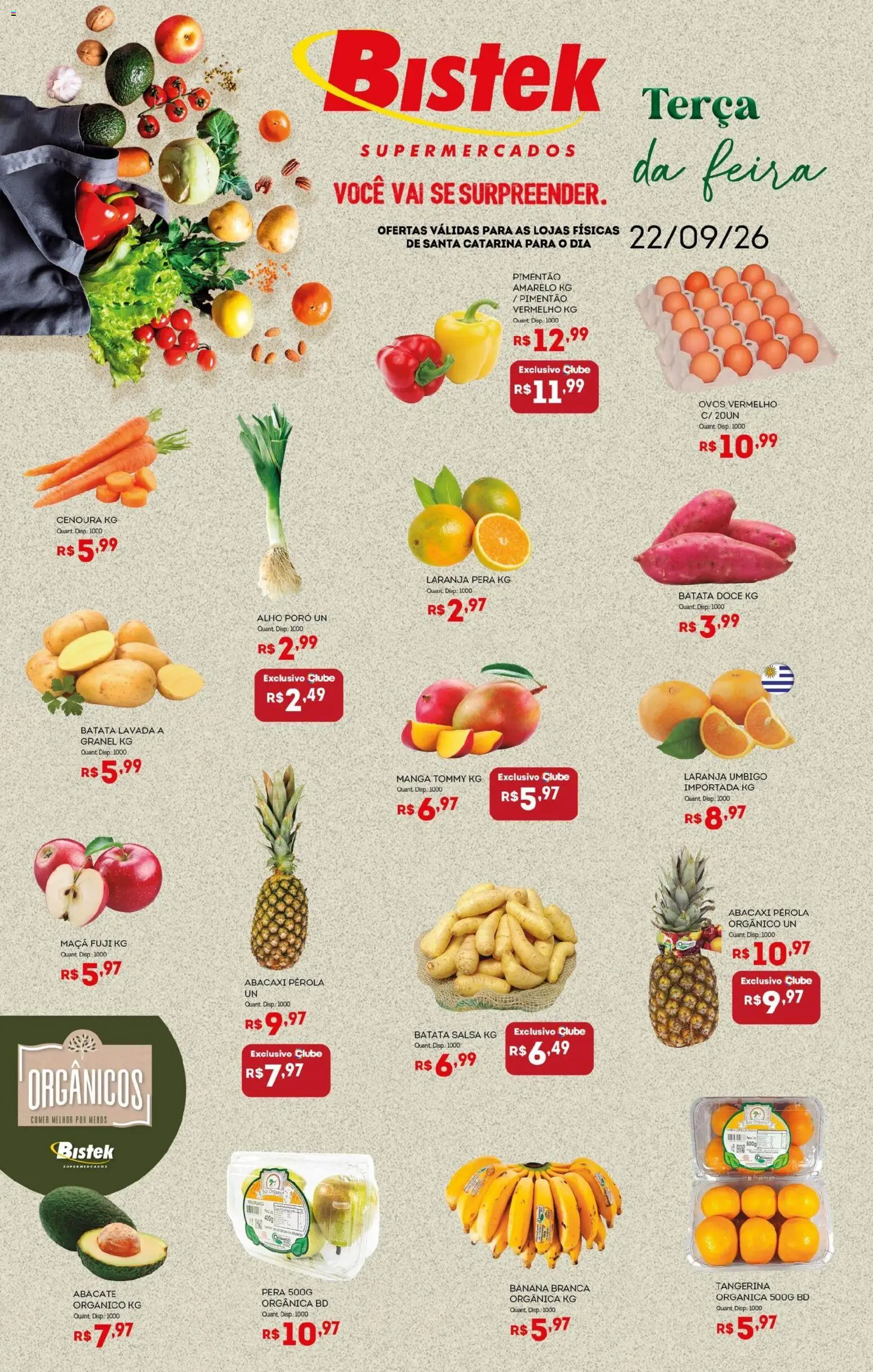 Bistek Supermercados Folheto - válido de 22/09/2026 | Página: 1 | Produtos: Pimentão, Salsa, Manga, Doce