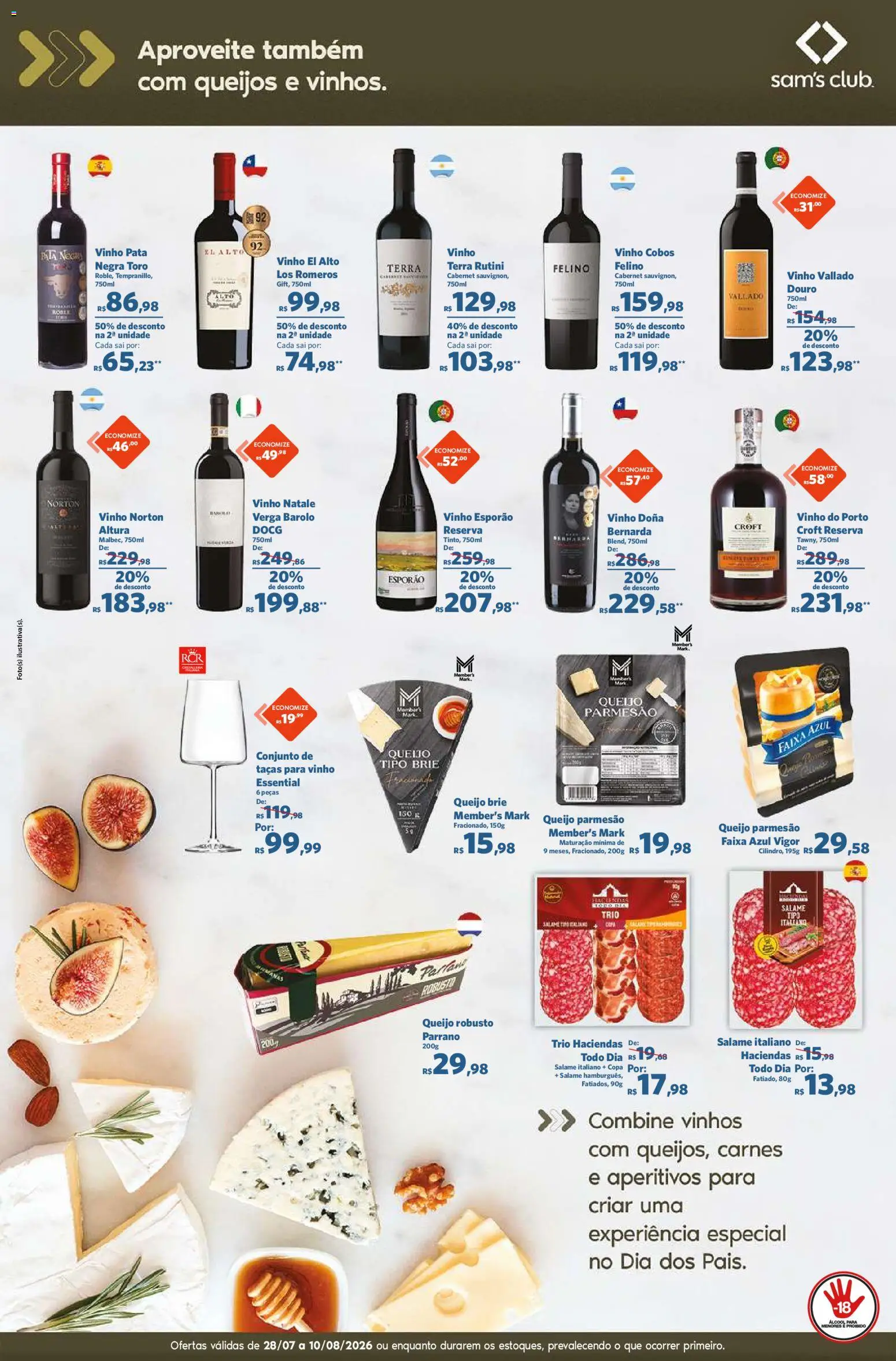 Sam's Club Folheto - válido de 28/07/2026 | Página: 6 | Produtos: Vinho, Copa, Brie, Queijo parmesão