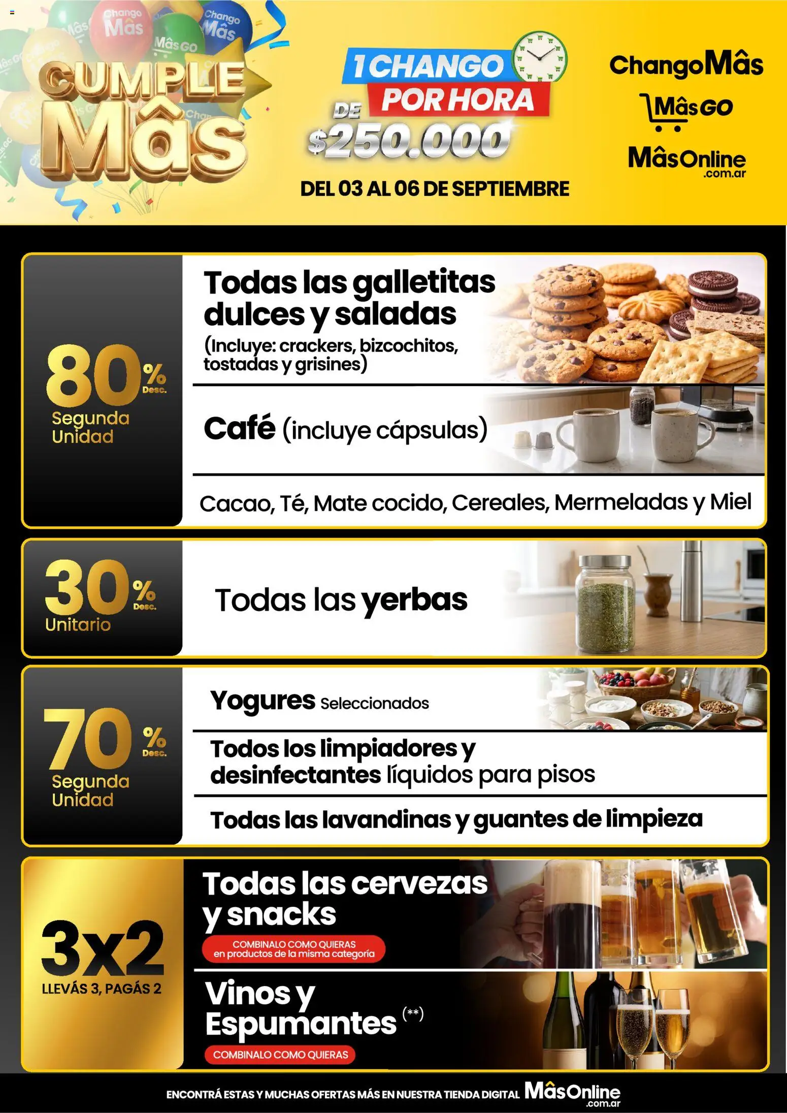 Changomas - CumpleMâs │ válido desde el 03/09/2026 | Página: 1 | Productos: Mate, Miel, Dulces, Cápsulas