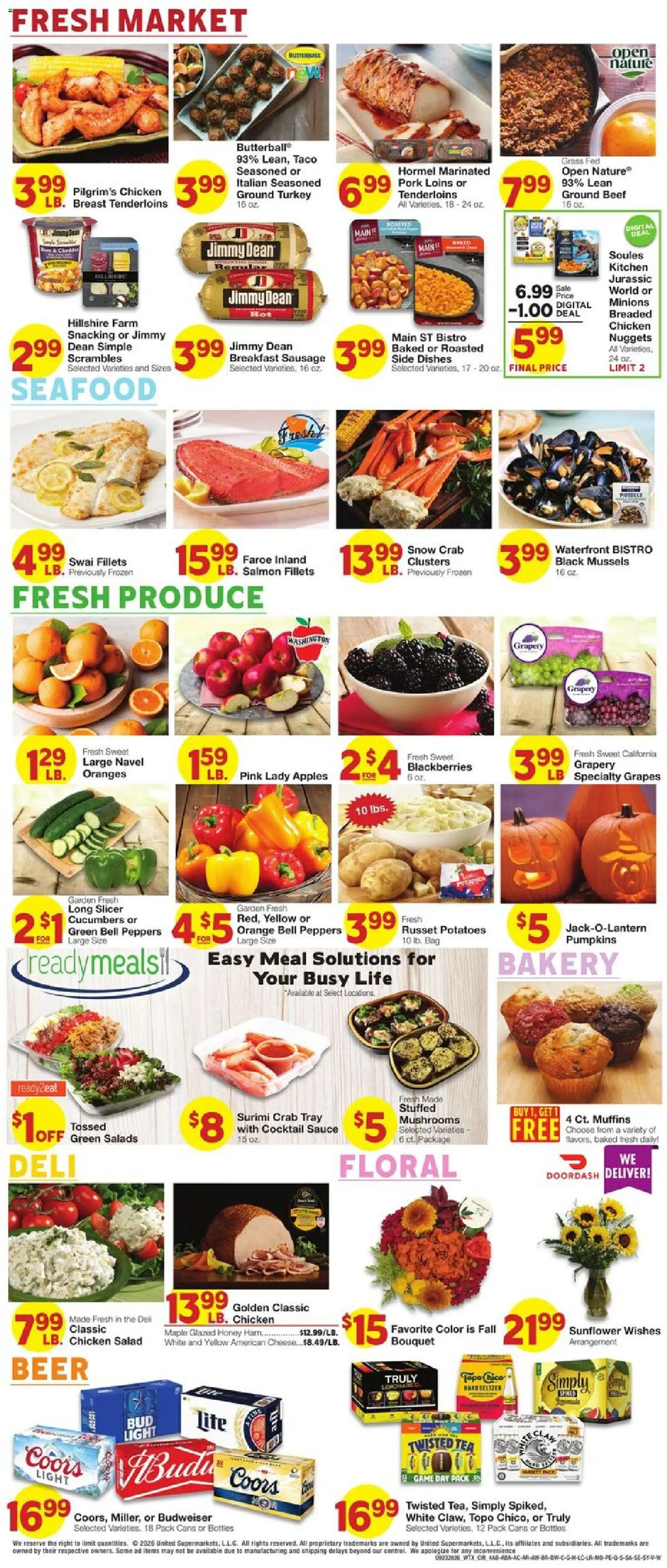 United Supermarkets Weekly Ad - valid from 09/23/2026 | Page: 4 | Products: Cucumbers, Sausage, Grapes, Bag