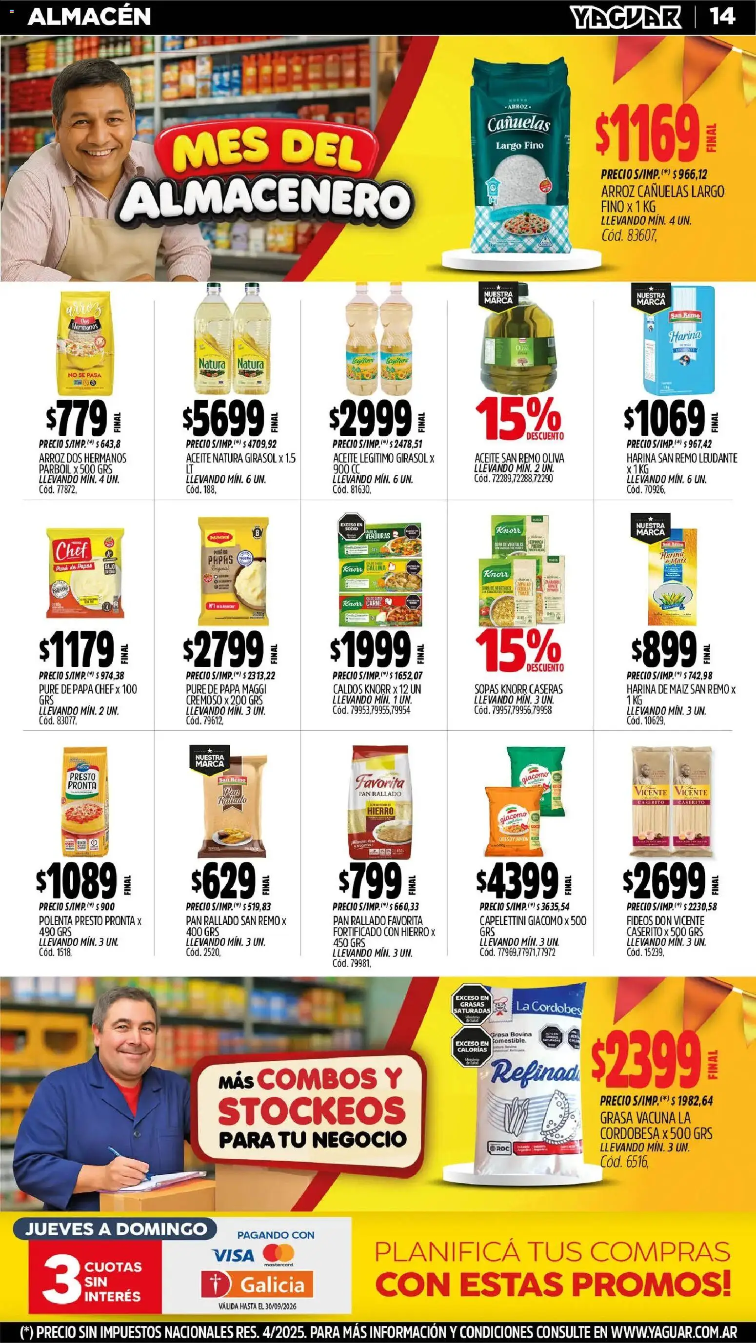 Yaguar - Oferta Semanal Neuquen │ válido desde el 31/08/2026 | Página: 14 | Productos: Polenta, Papas, Tomate, Fideos