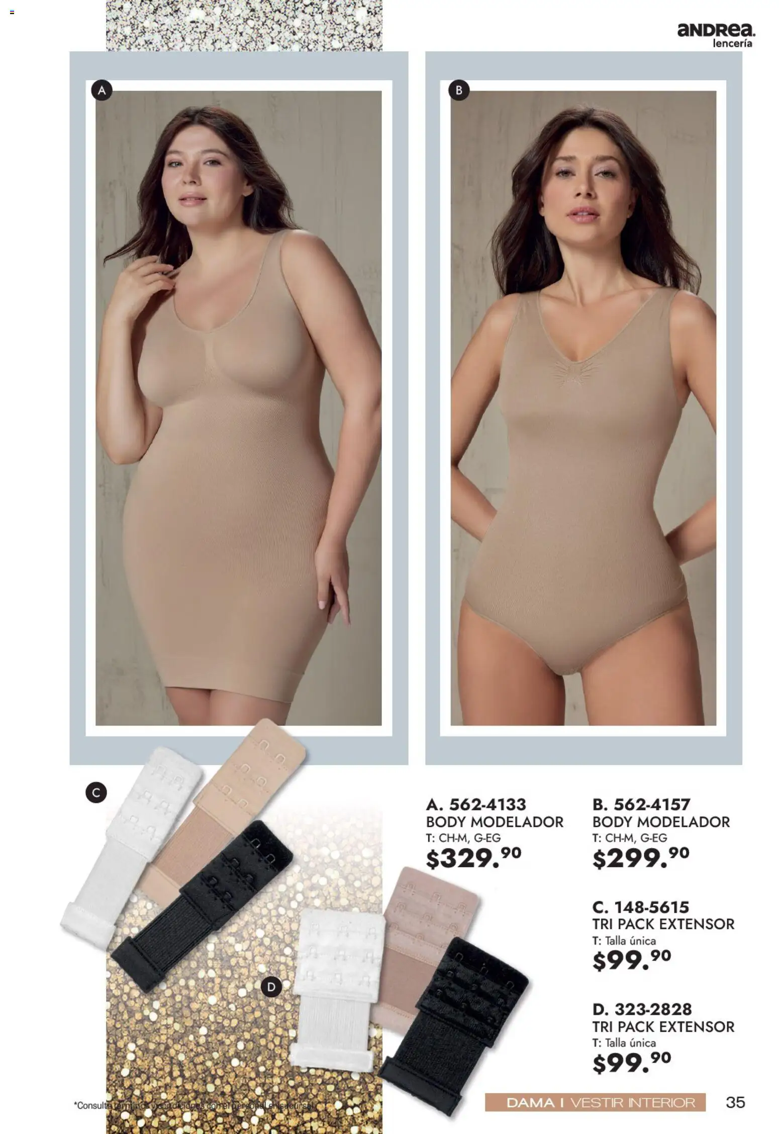 Nuevas ofertas de Andrea válidas en toda la República Mexicana desde el 12/07/2026. ¡Encuentra las mejores ofertas en Andrea catálogo Fiestas y Celebraciones! | Página: 35 | Productos: Body, Lenceria