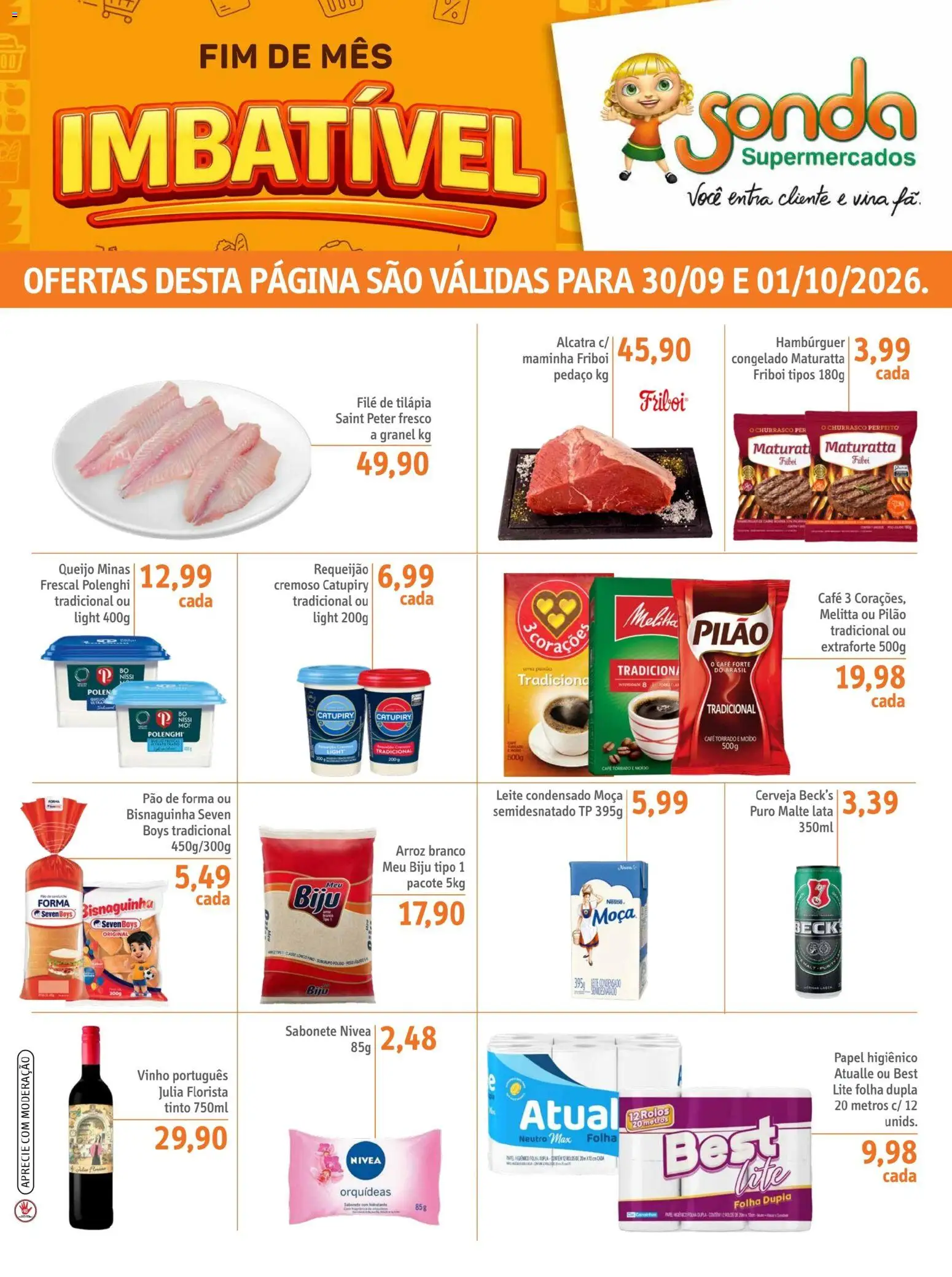 Sonda Folheto - válido de 30/09/2026 | Página: 1 | Produtos: Café, Catupiry, Hambúrguer, Leite condensado
