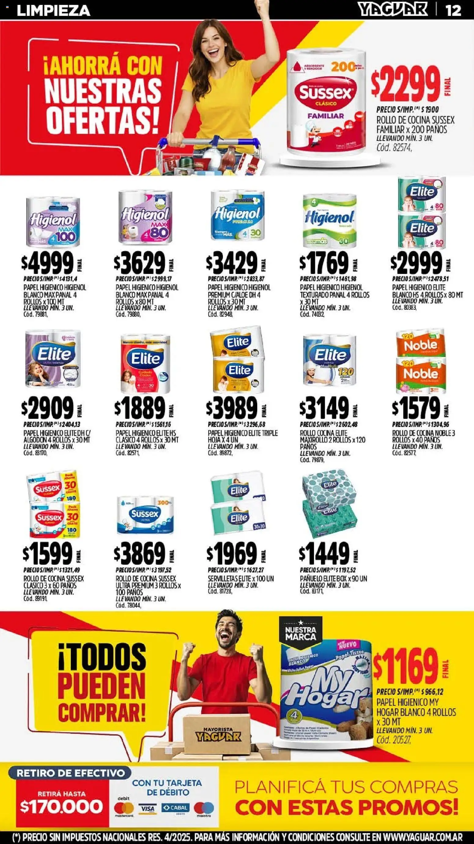 Yaguar - Oferta Semanal Mendoza │ válido desde el 11.05.2026 | Página: 12 | Productos: Papel higiénico, Algodón, Pañuelo, Servilletas