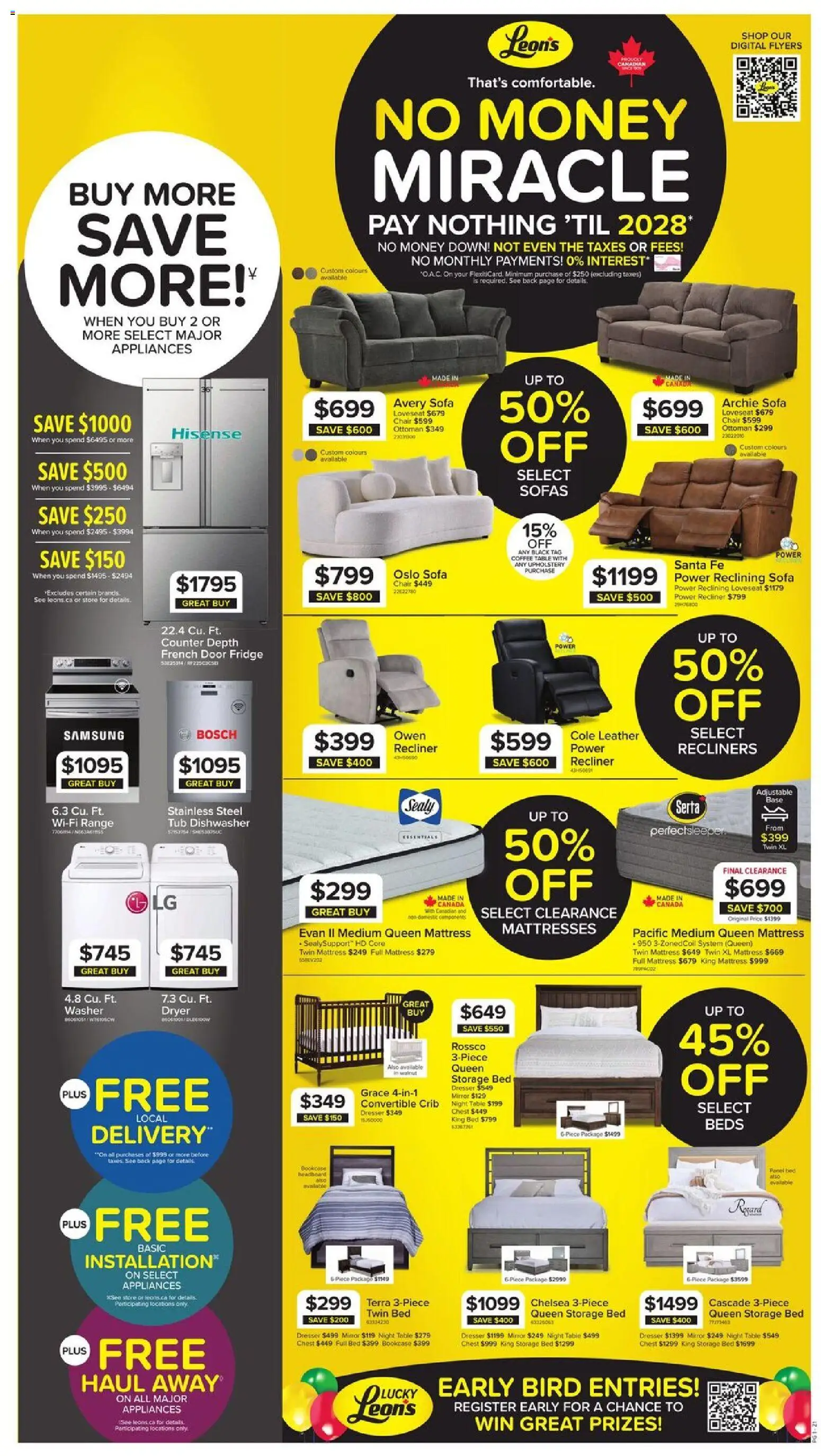 Leon's flyer valid from Aug 13, 2026 | Page: 1 | Products: Bed, Mattress, Coffee table, Coffee