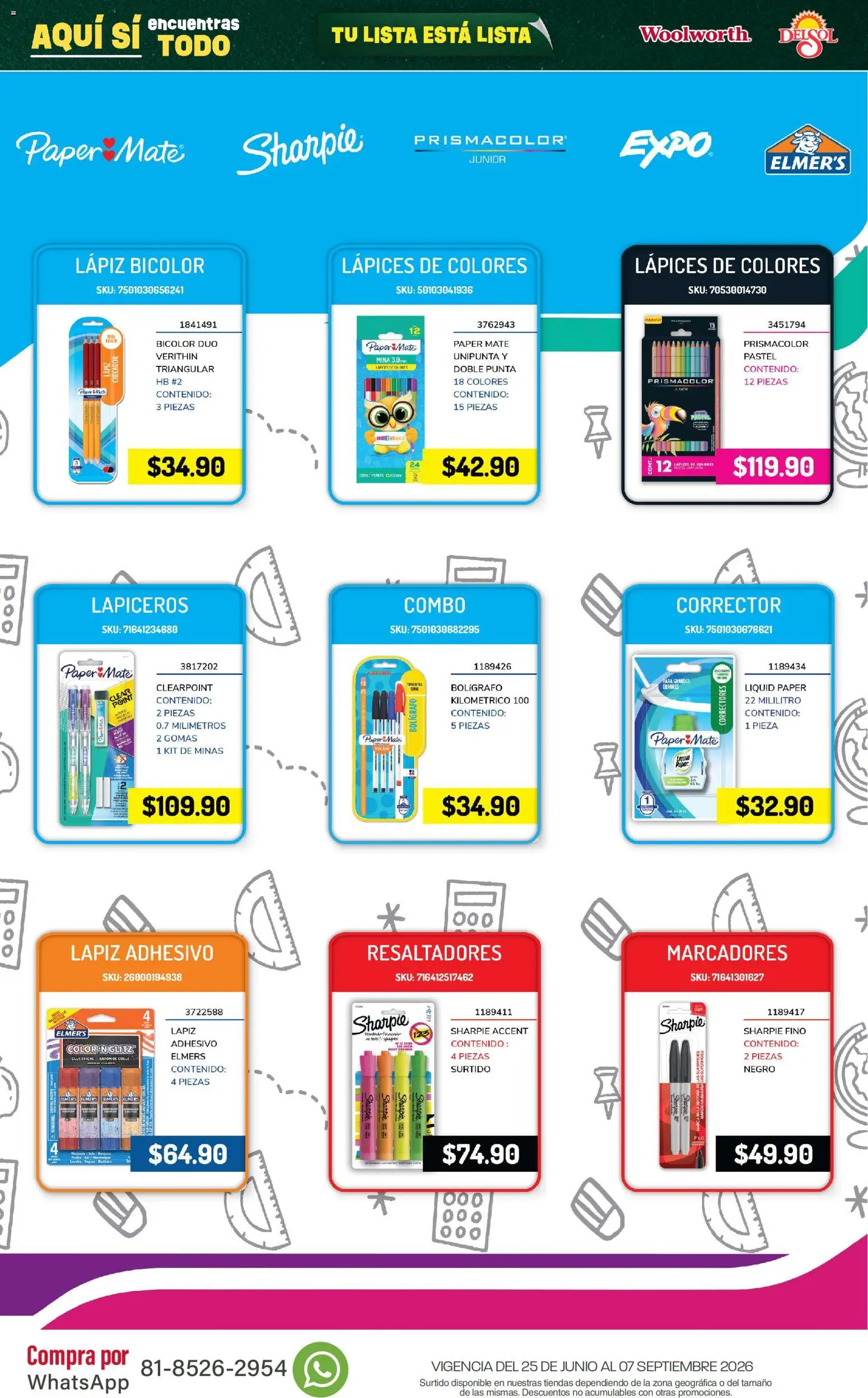 Nuevas ofertas de Del Sol y Woolworth válidas en toda la República Mexicana desde el 25/06/2026. ¡Encuentra las mejores ofertas en Del Sol y Woolworth catálogo Back To School! | Página: 12 | Productos: Pastel, Mate, Corrector