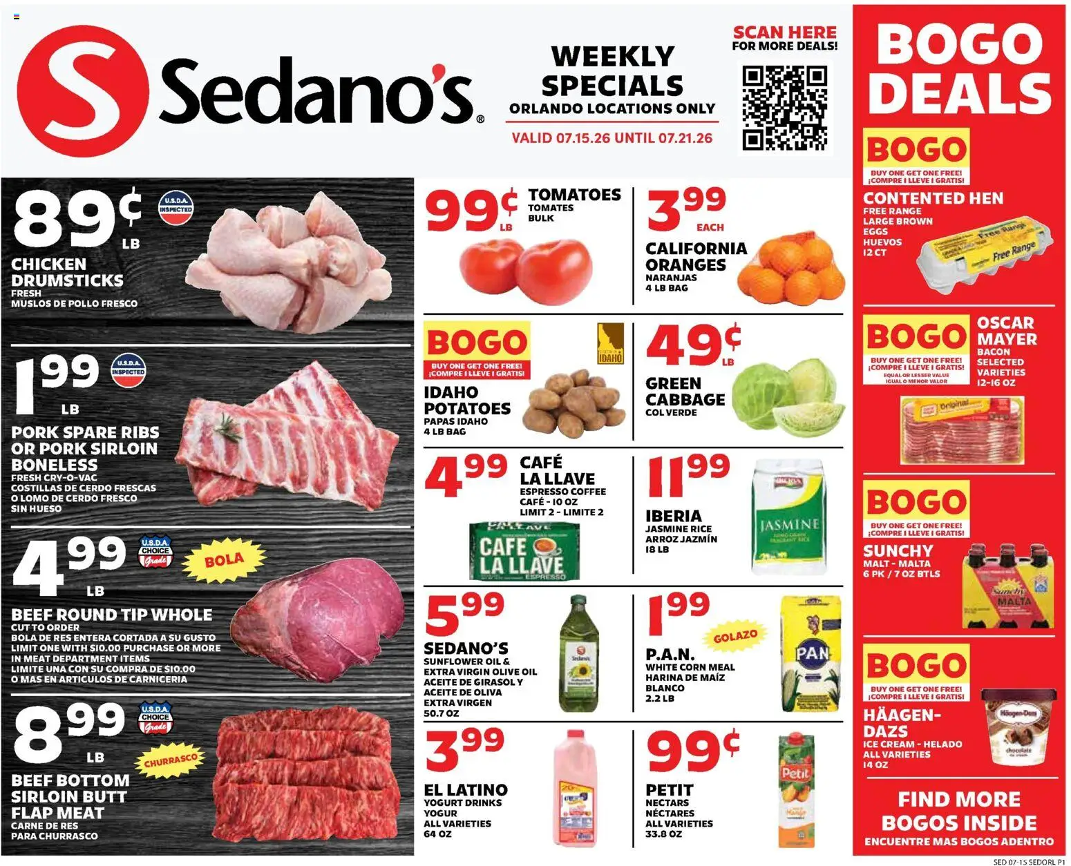 Sedano's Weekly Ad - valid from 07/15/2026 | Page: 1 | Products: Yogurt, Oil, Tomatoes, Ice cream